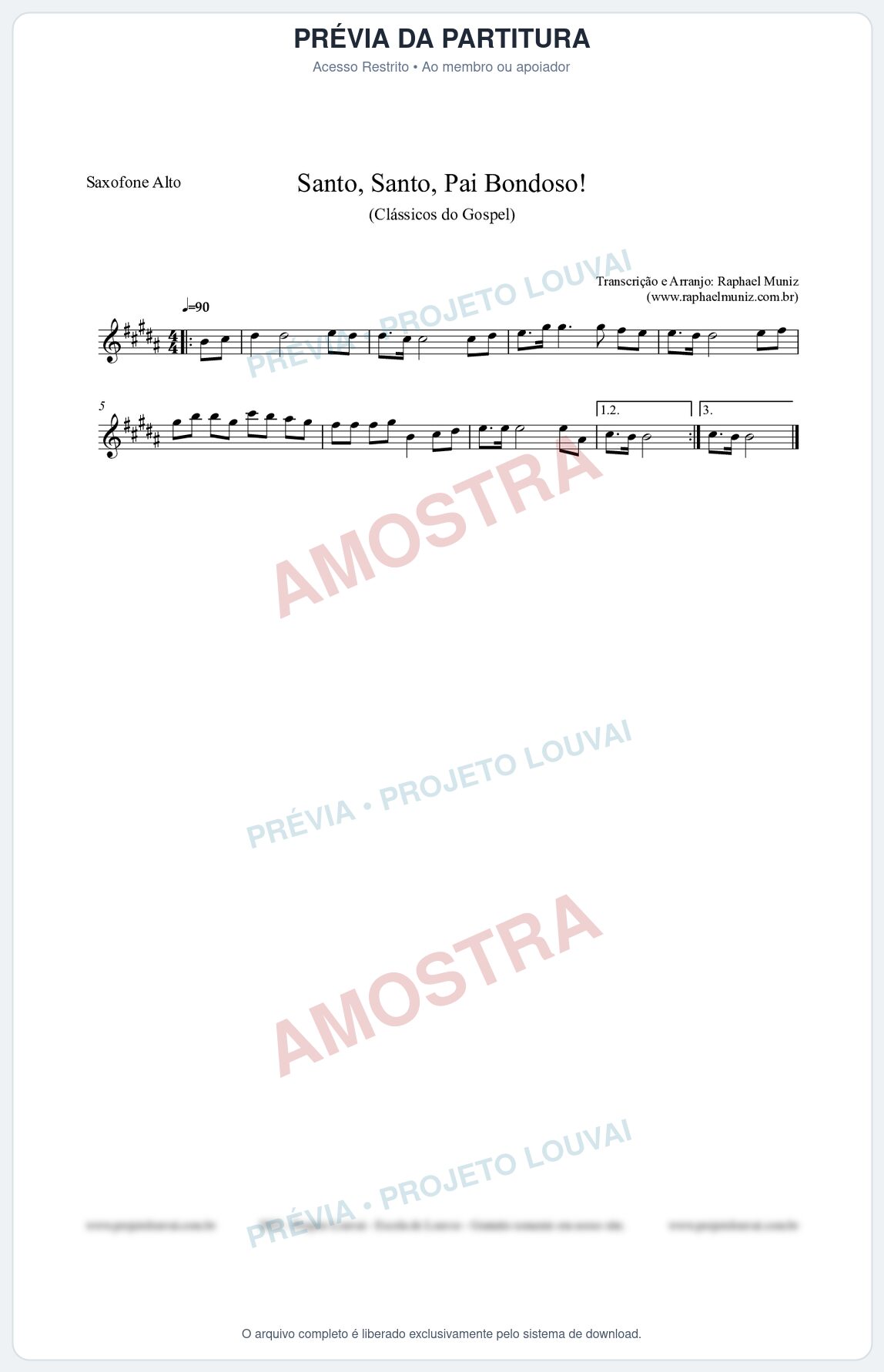Prévia protegida da primeira página da partitura Partitura para Saxofone Alto - Santo, Santo, Pai Bondoso! - HCC nº4 - Clássicos do Gospel