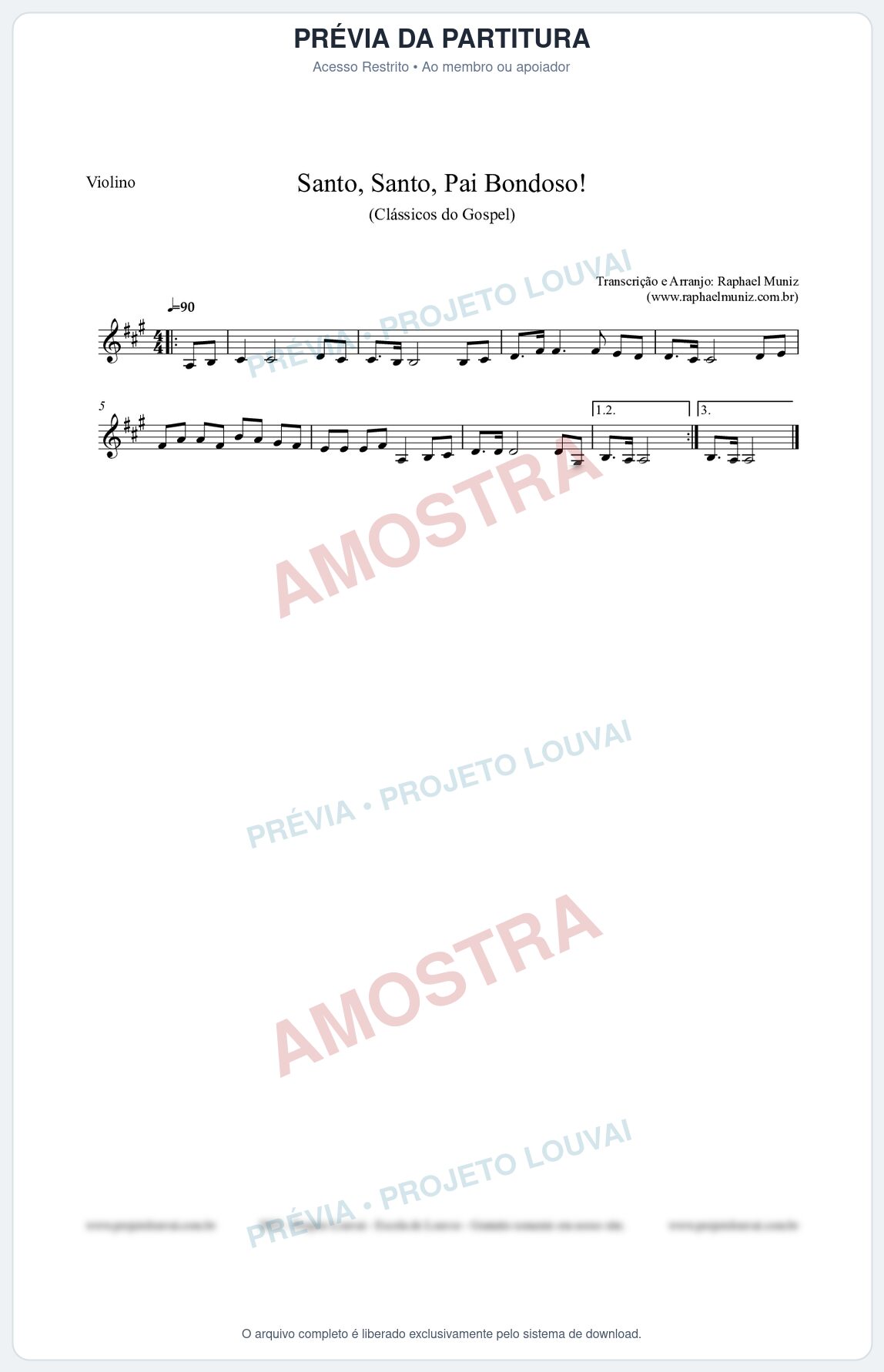 Prévia protegida da primeira página da partitura Partitura para Violino - Santo, Santo, Pai Bondoso! - HCC nº4 - Clássicos do Gospel
