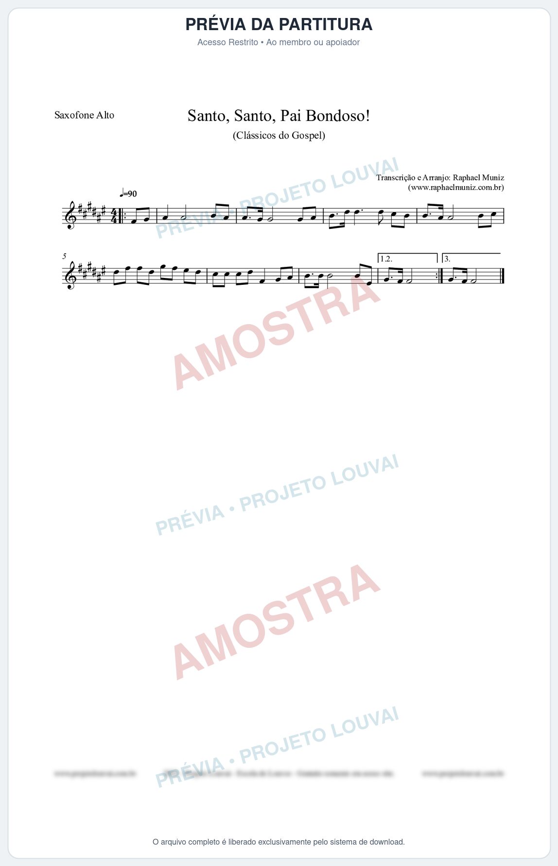 Prévia protegida da primeira página da partitura Partitura para Saxofone Alto - Santo, Santo, Pai Bondoso! - HCC nº4 - Clássicos do Gospel