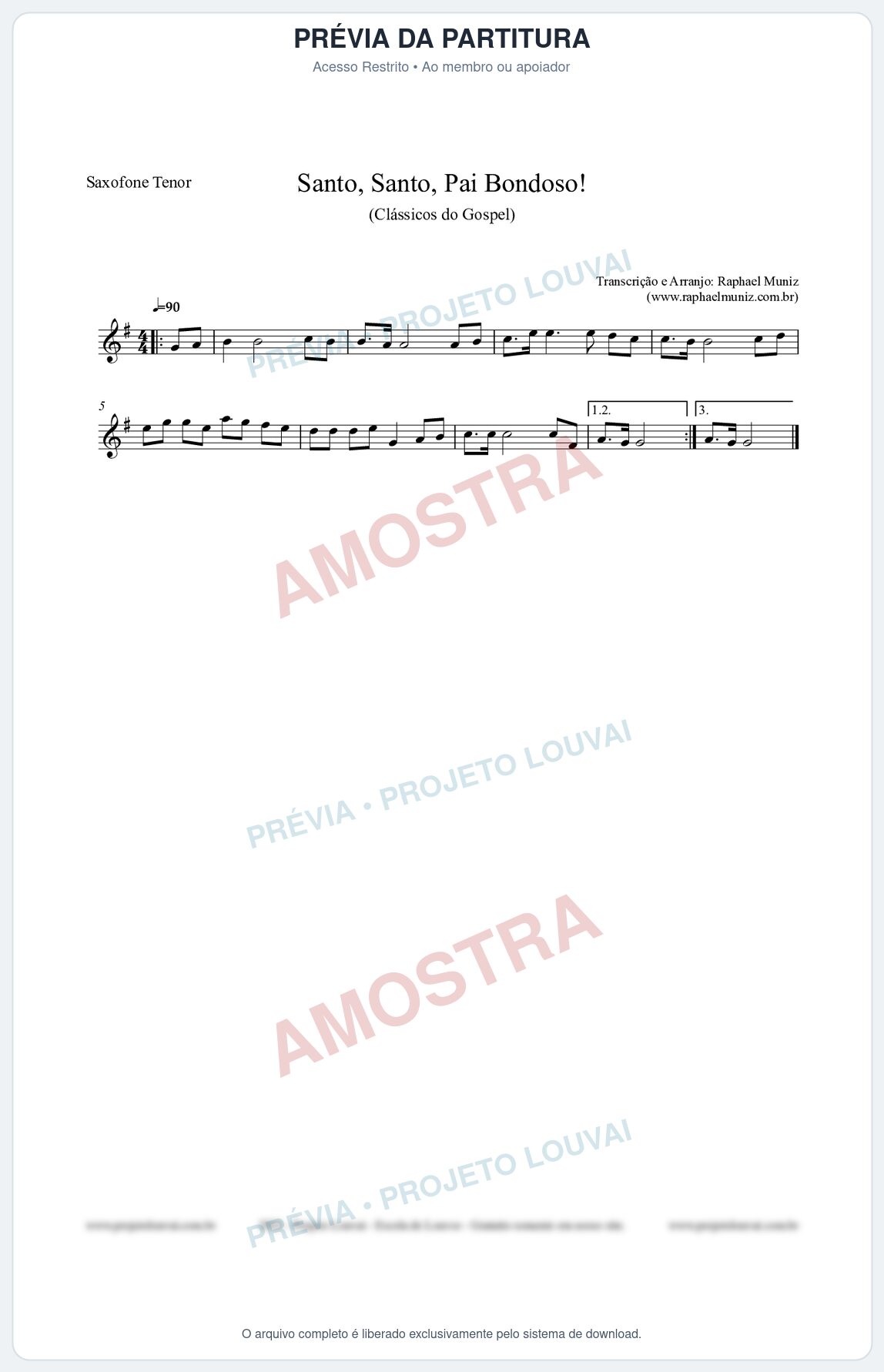 Prévia protegida da primeira página da partitura Partitura para Saxofone Tenor - Santo, Santo, Pai Bondoso! - HCC nº4 - Clássicos do Gospel
