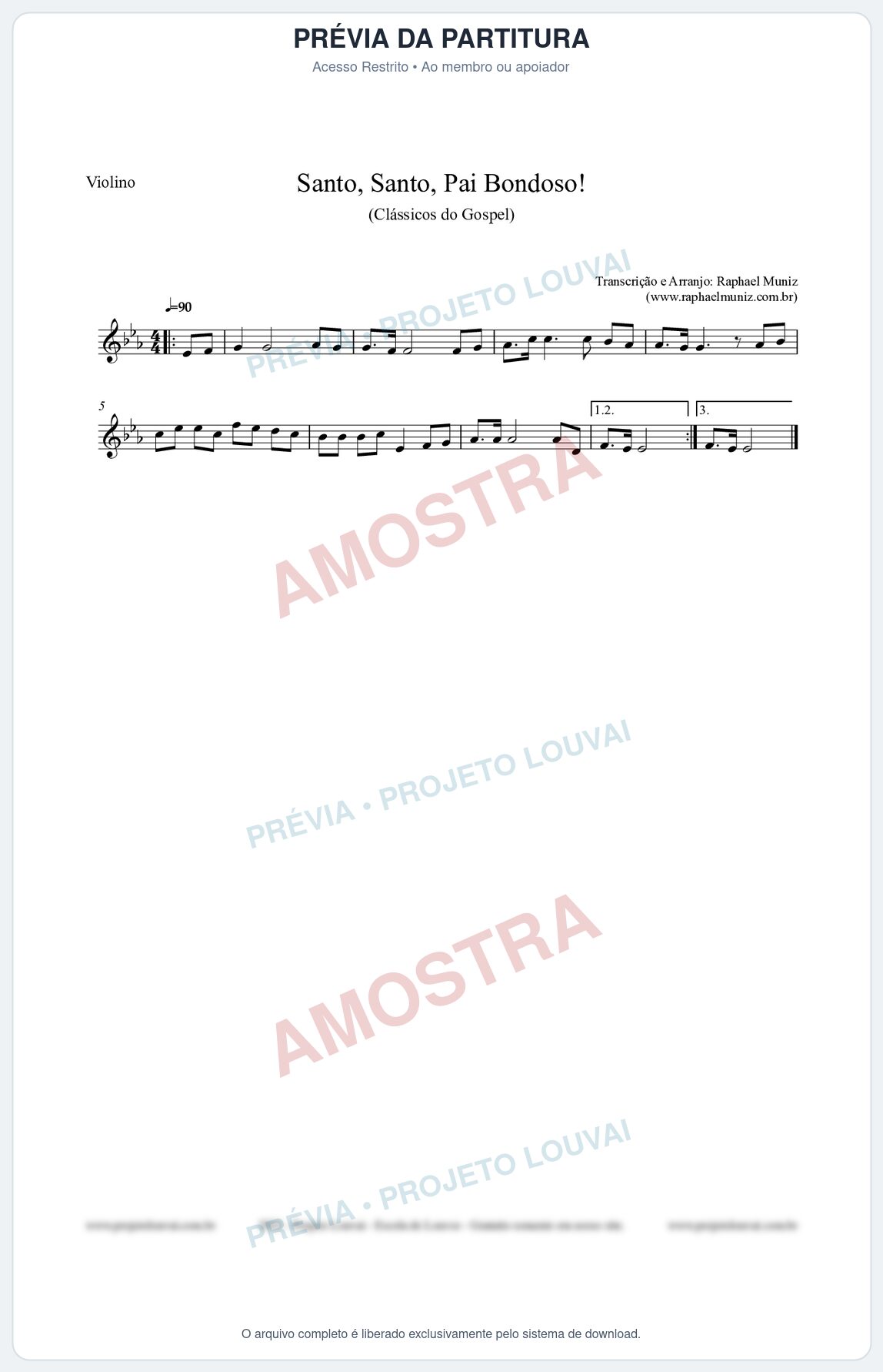 Prévia protegida da primeira página da partitura Partitura para Violino - Santo, Santo, Pai Bondoso! - HCC nº4 - Clássicos do Gospel