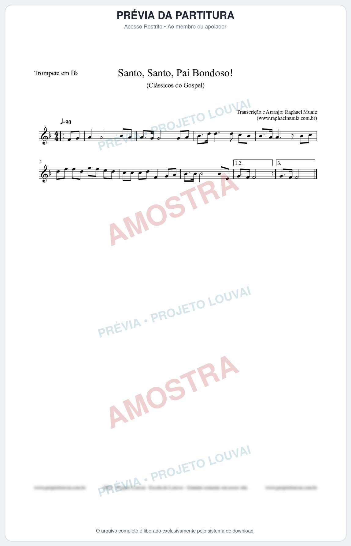 Prévia protegida da primeira página da partitura Partitura para Trompete em Bb - Santo, Santo, Pai Bondoso! - HCC nº4 - Clássicos do Gospel
