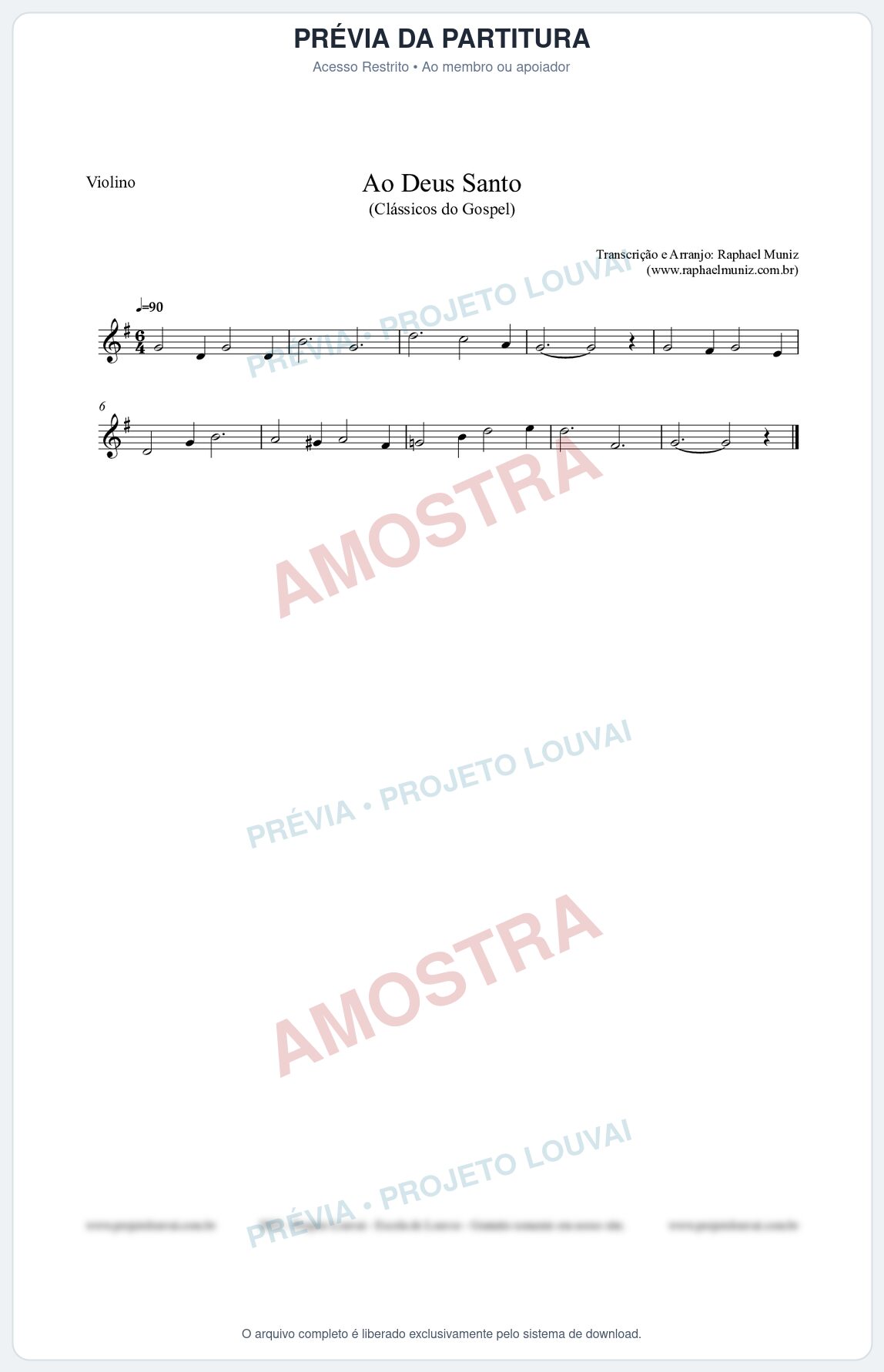 Prévia protegida da primeira página da partitura Partitura para Violino - Ao Deus Santo - CC nº4 - Clássicos do Gospel