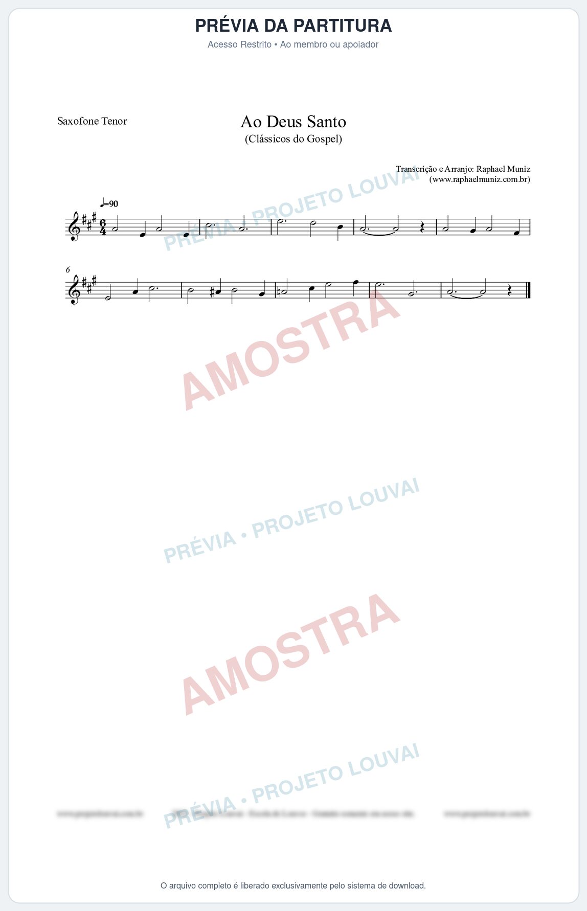 Prévia protegida da primeira página da partitura Partitura para Saxofone Tenor - Ao Deus Santo - CC nº4 - Clássicos do Gospel