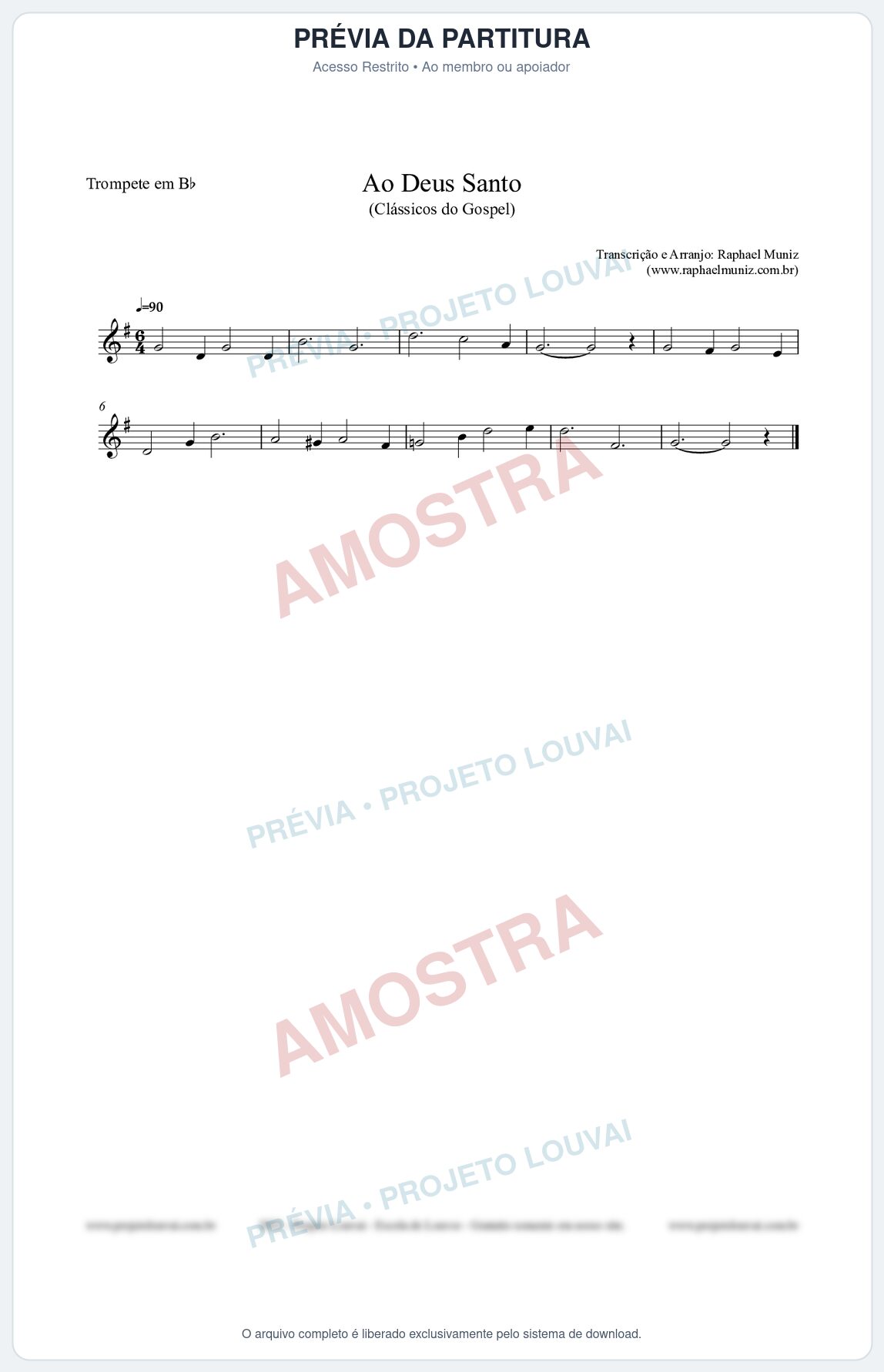 Prévia protegida da primeira página da partitura Partitura para Trompete em Bb - Ao Deus Santo - CC nº4 - Clássicos do Gospel