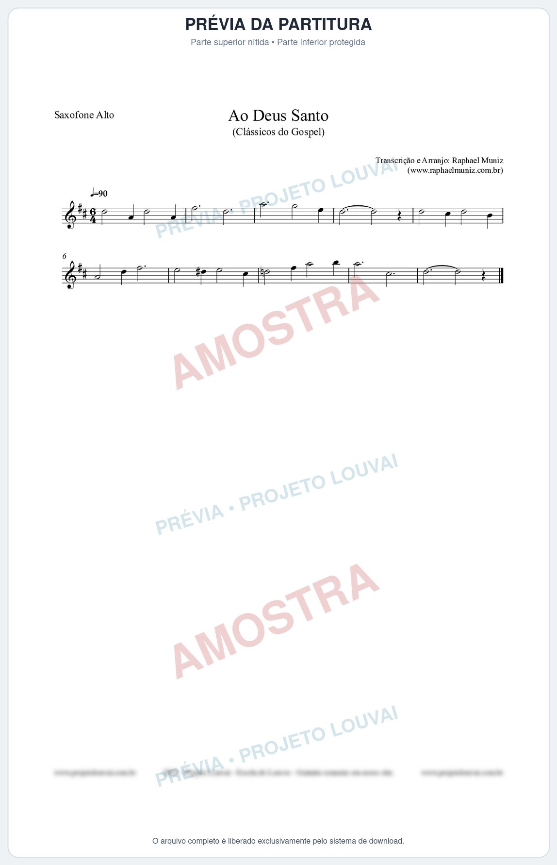 Prévia protegida da primeira página da partitura Partitura para Saxofone Alto - Ao Deus Santo - CC nº4 - Clássicos do Gospel