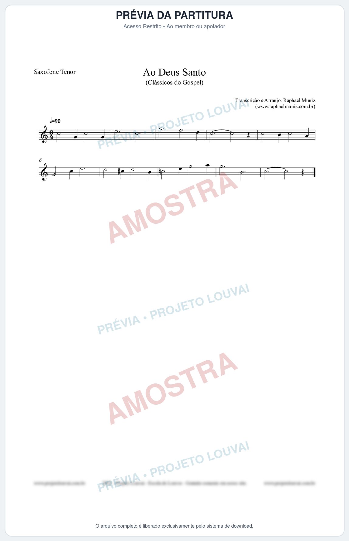 Prévia protegida da primeira página da partitura Partitura para Saxofone Tenor - Ao Deus Santo - CC nº4 - Clássicos do Gospel