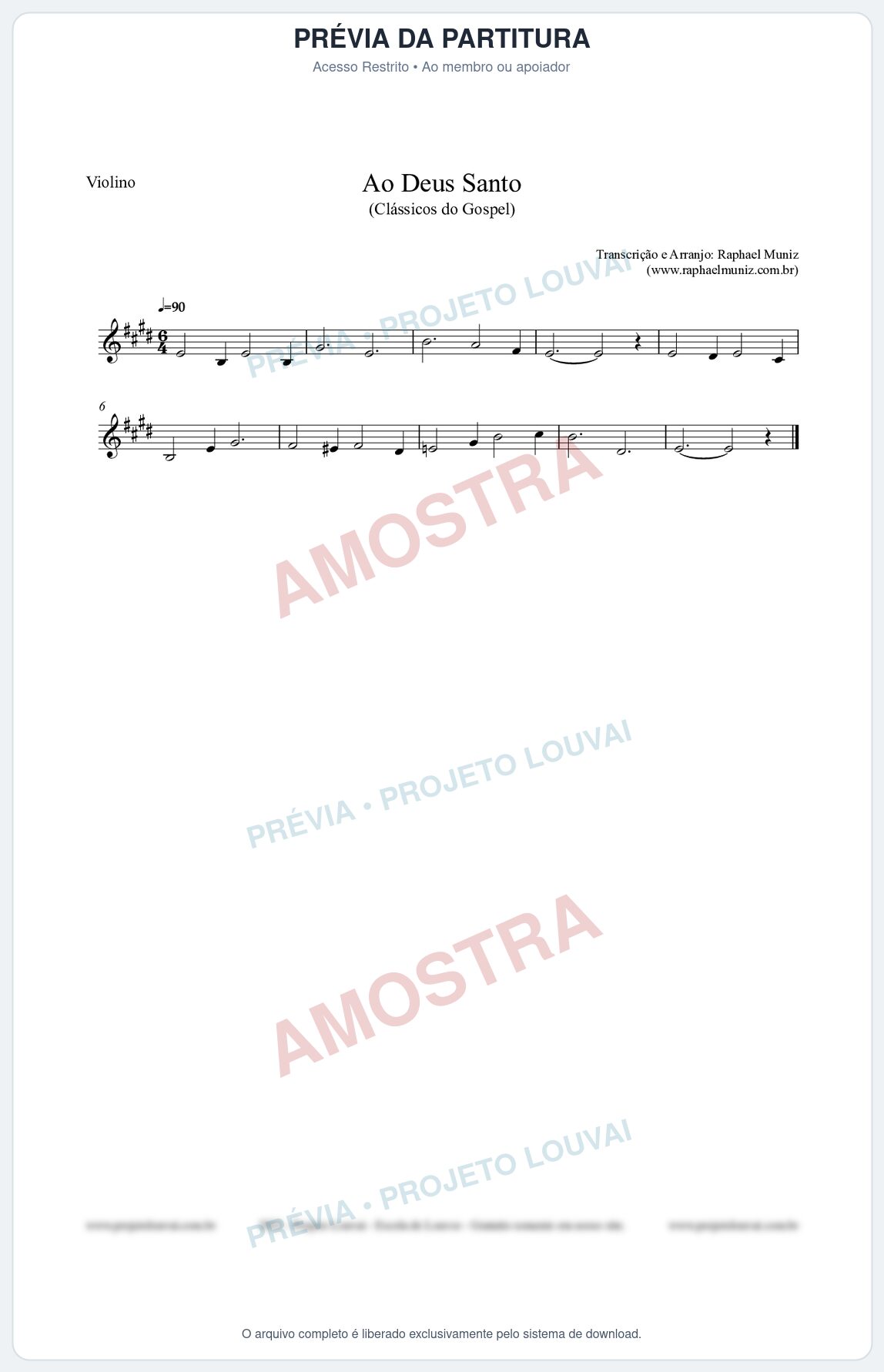 Prévia protegida da primeira página da partitura Partitura para Violino - Ao Deus Santo - CC nº4 - Clássicos do Gospel