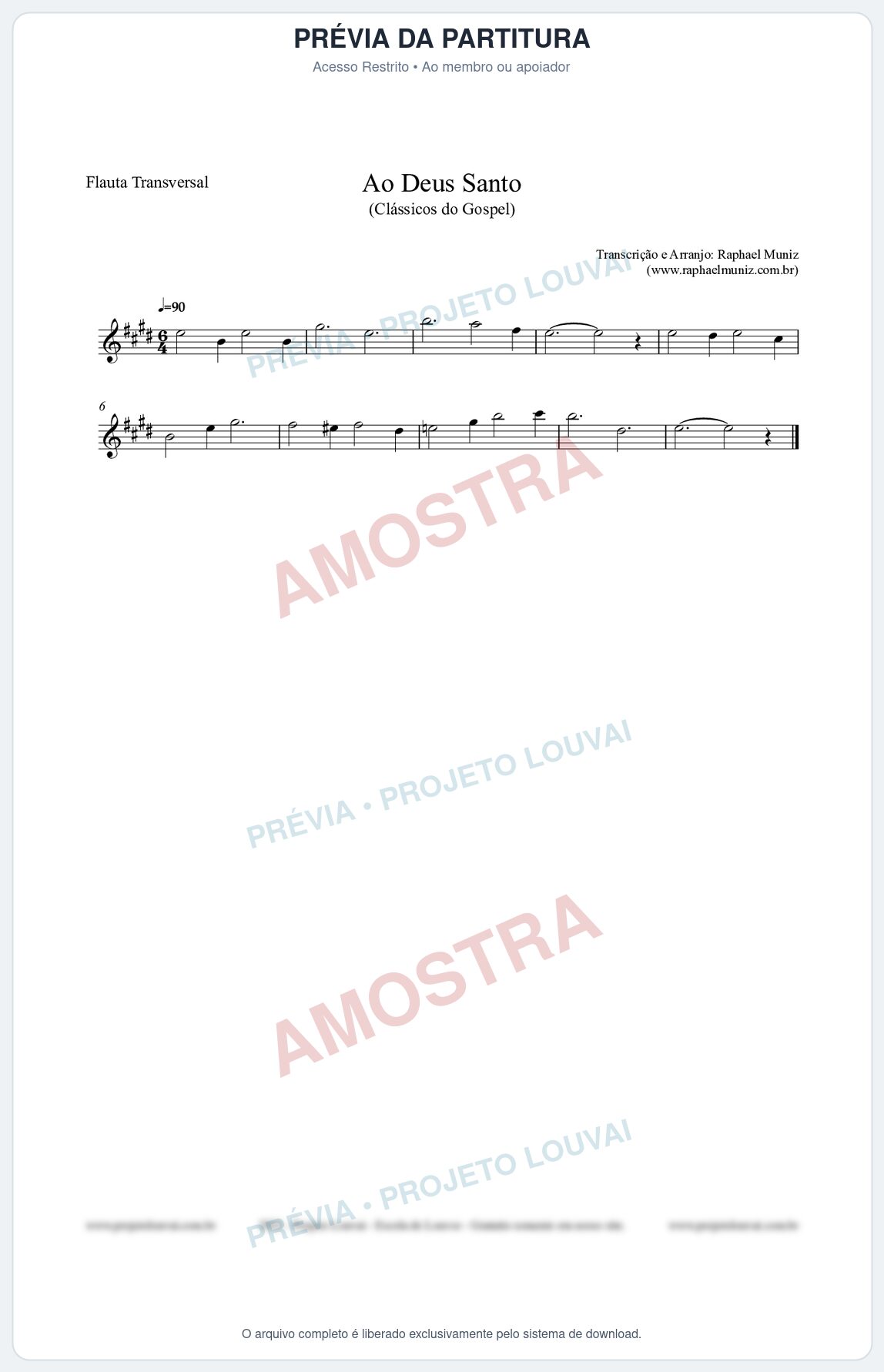 Prévia protegida da primeira página da partitura Partitura para Flauta Transversal - Ao Deus Santo - CC nº4 - Clássicos do Gospel