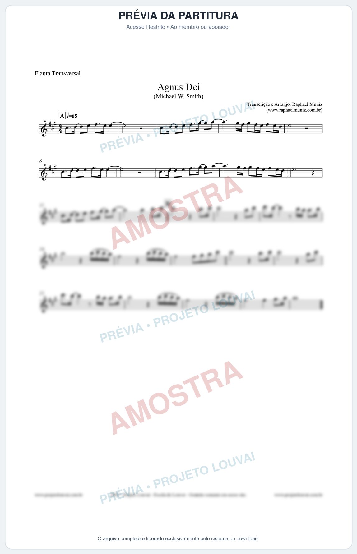 Prévia protegida da primeira página da partitura Partitura para Flauta Transversal - Agnus Dei - Michael W. Smith