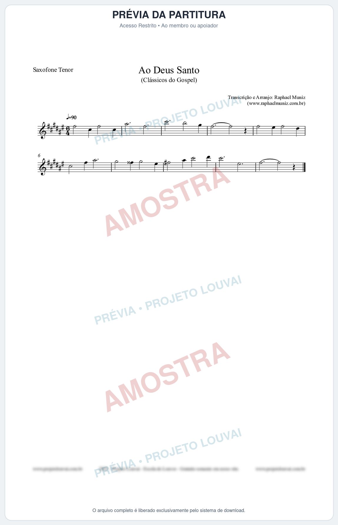 Prévia protegida da primeira página da partitura Partitura para Saxofone Tenor - Ao Deus Santo - CC nº4 - Clássicos do Gospel