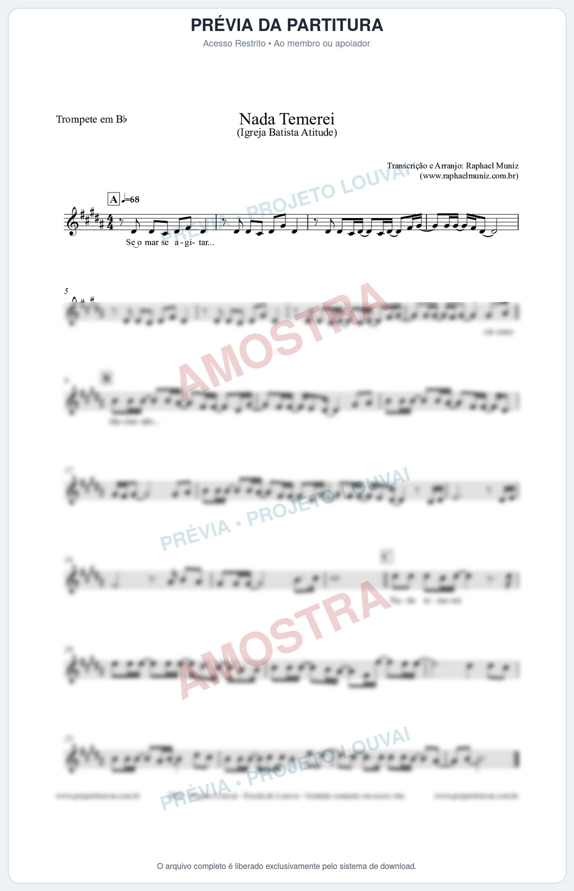 Prévia protegida da primeira página da partitura Partitura para Trompete em Bb - Nada Temerei - Igreja Batista Atitude