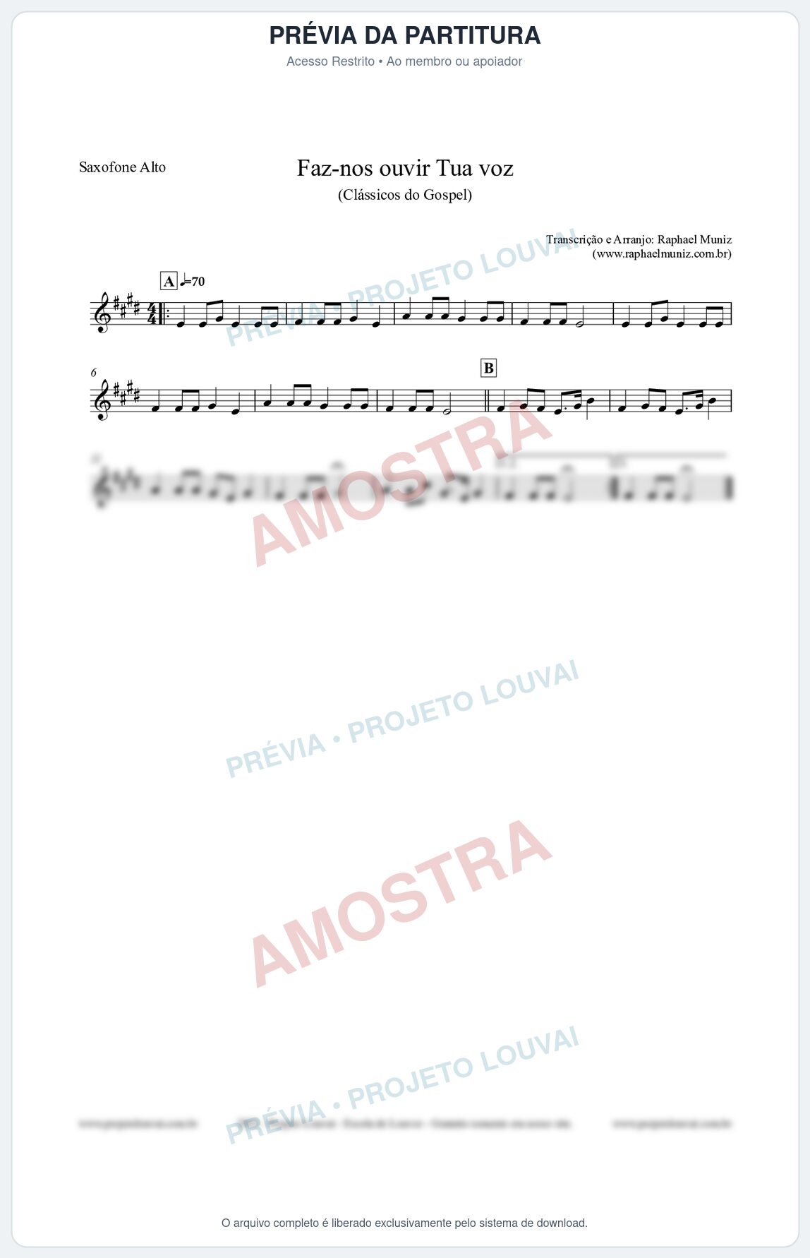 Prévia protegida da primeira página da partitura Partitura para Saxofone Alto - Faz-nos ouvir Tua voz - CCB nº3 - Clássicos do Gospel