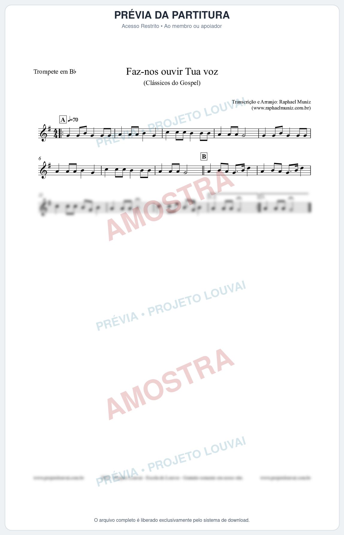 Prévia protegida da primeira página da partitura Partitura para Trompete em Bb - Faz-nos ouvir Tua voz - CCB nº3 - Clássicos do Gospel