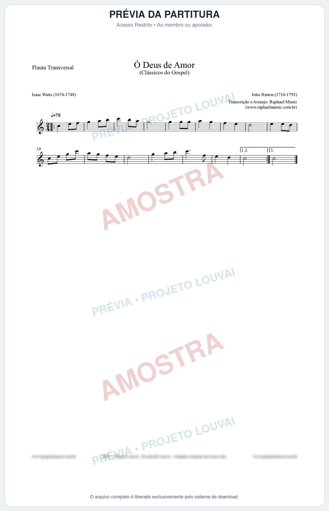 Prévia protegida da primeira página da partitura Partitura para Flauta Transversal - Ó Deus de Amor - HA nº1 - Clássicos do Gospel