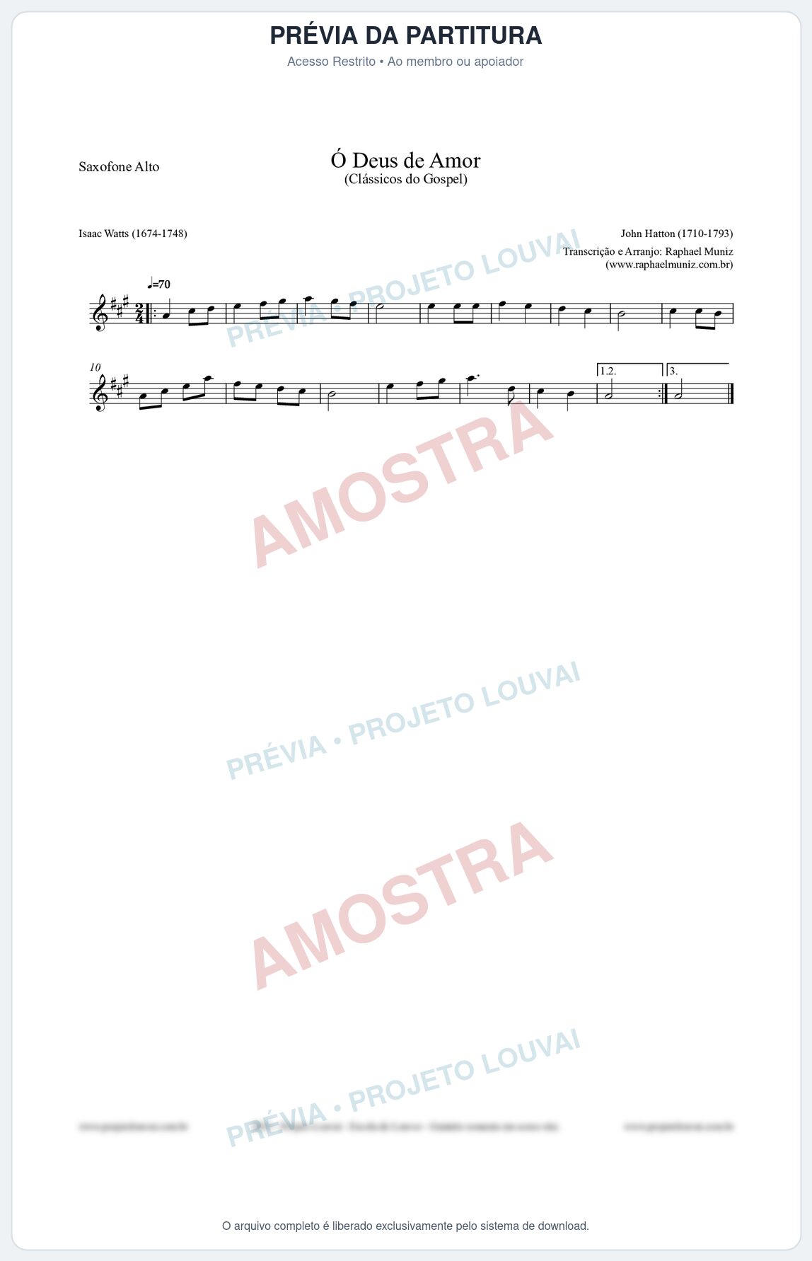 Prévia protegida da primeira página da partitura Partitura para Saxofone Alto - Ó Deus de Amor - HA nº1 - Clássicos do Gospel