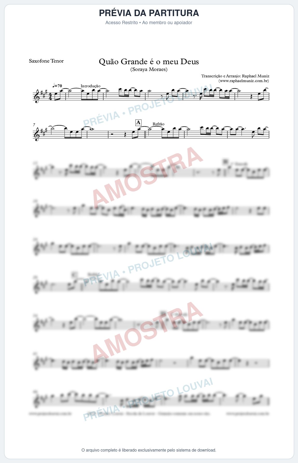 Prévia protegida da primeira página da partitura Partitura para Sax Tenor - Quão Grande é o meu Deus - Soraya Moraes