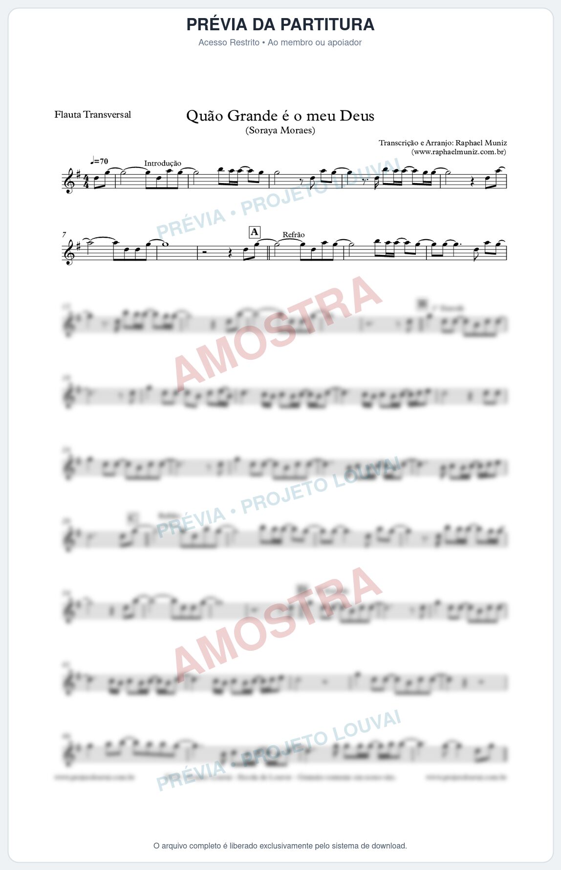 Prévia protegida da primeira página da partitura Partitura para Flauta Transversal - Quão Grande é o meu Deus - Soraya Moraes