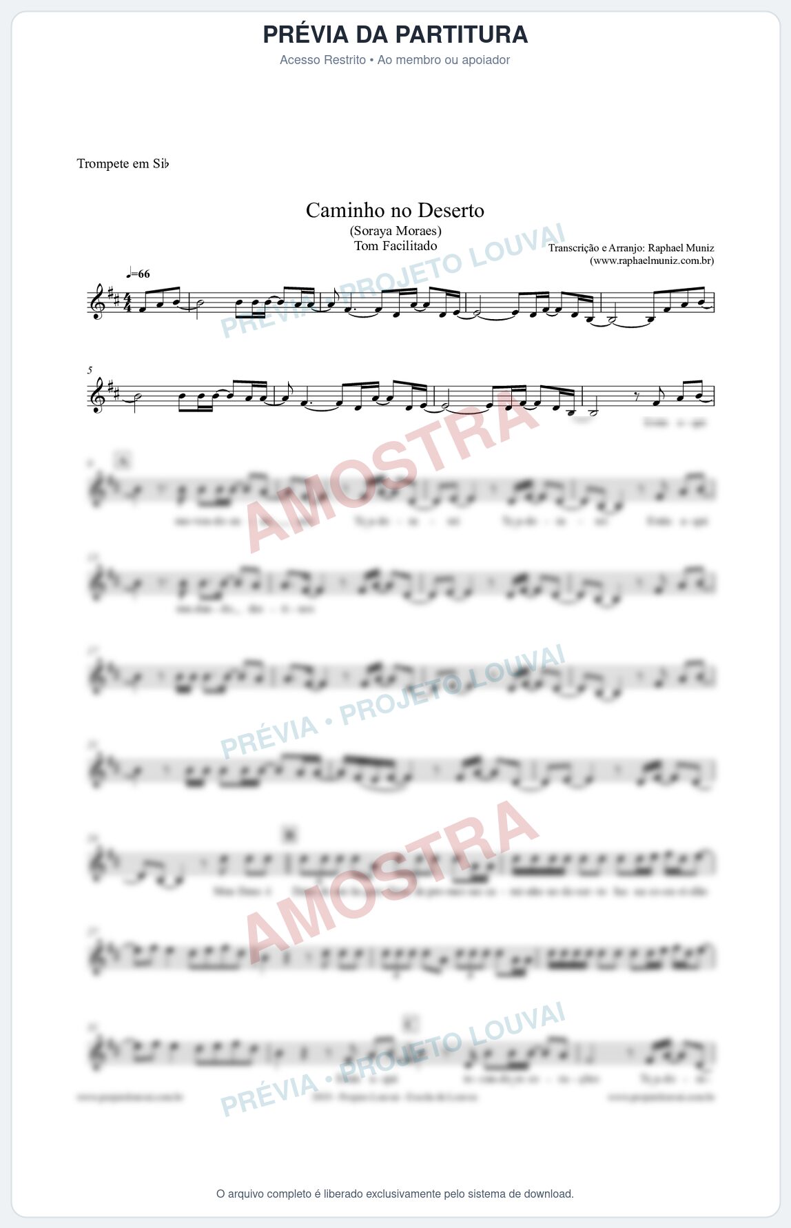 Prévia protegida da primeira página da partitura Partitura para Trompete - Caminho no Deserto (Tom Facilitado) - Soraya Moraes