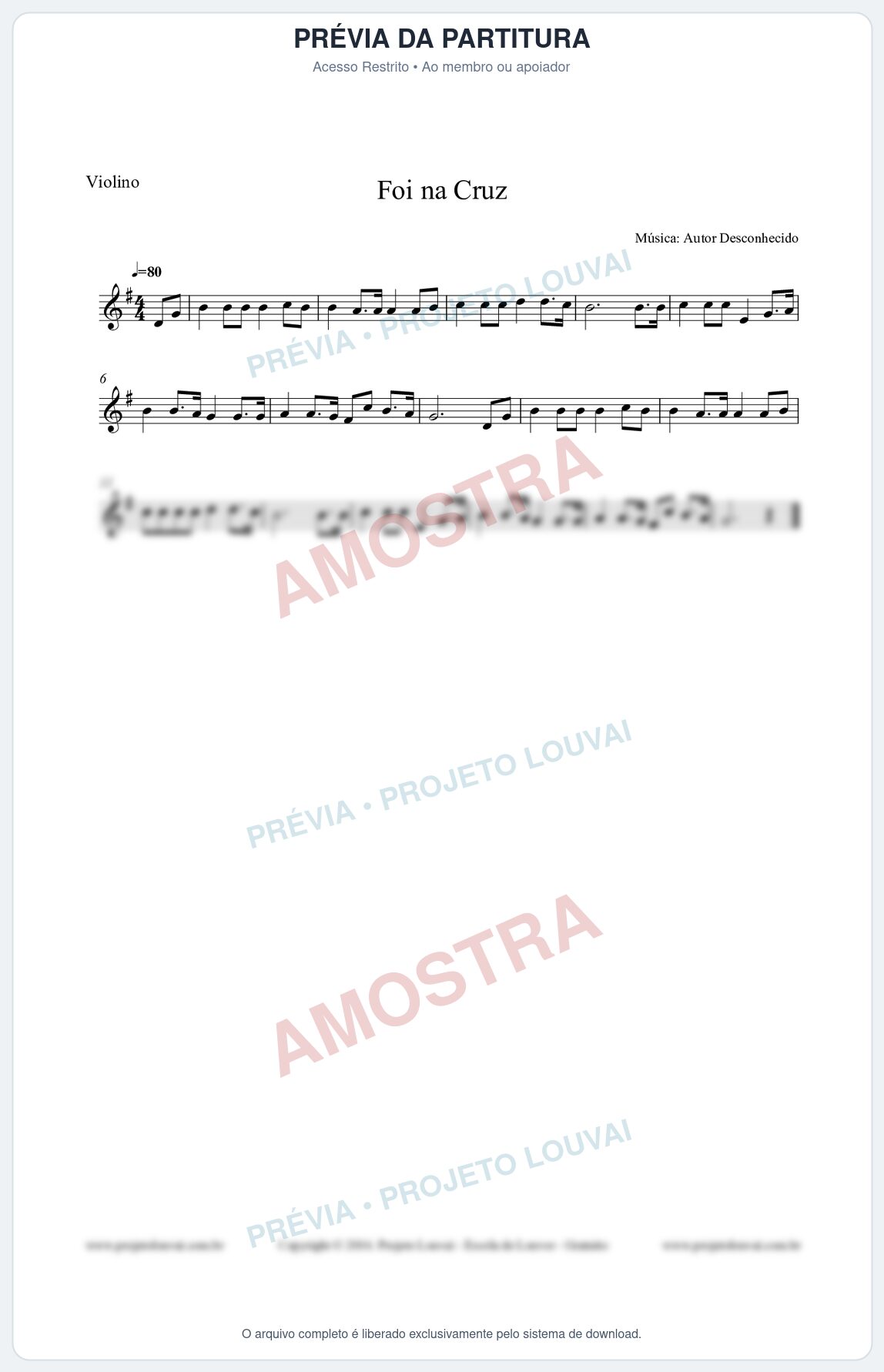 Prévia protegida da primeira página da partitura Partitura para Violino - Foi na Cruz - Harpa Cristã nº15  - Clássicos do Gospel