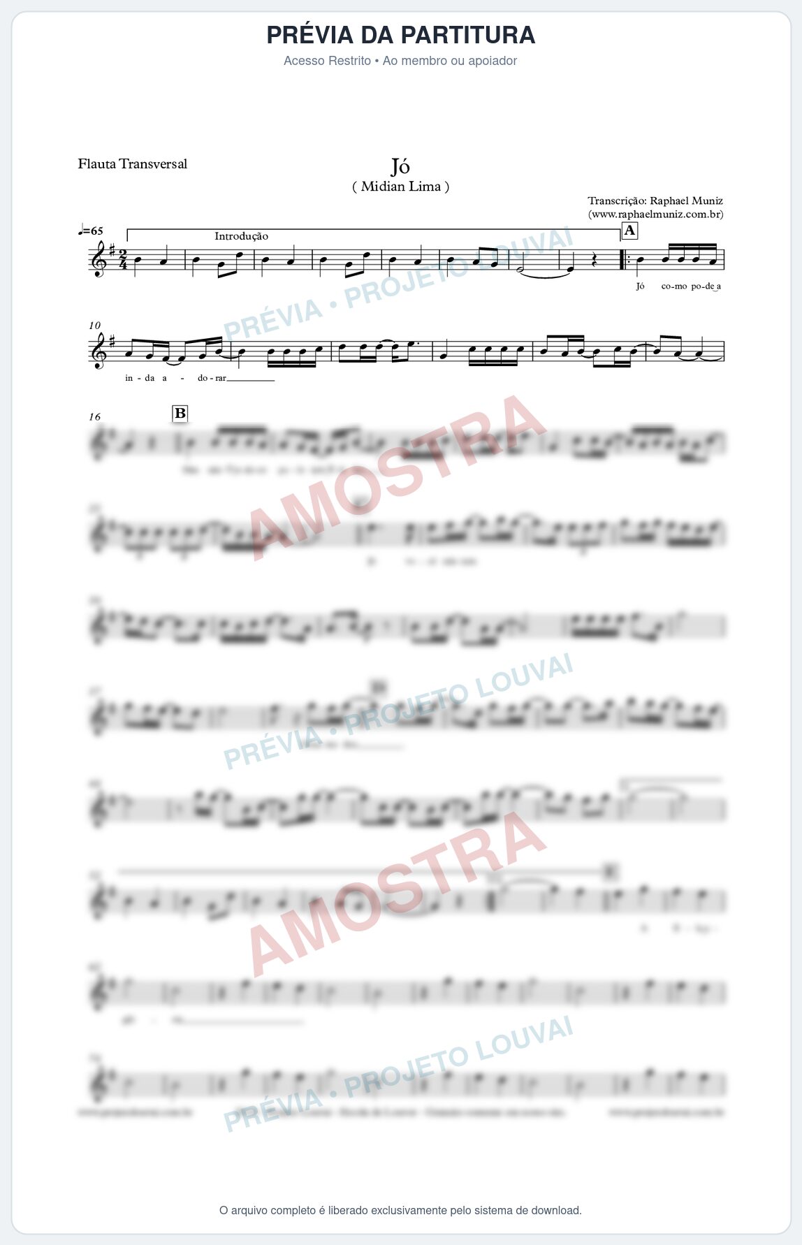 Prévia protegida da primeira página da partitura Partitura para Flauta Transversal - Jó - Midian Lima