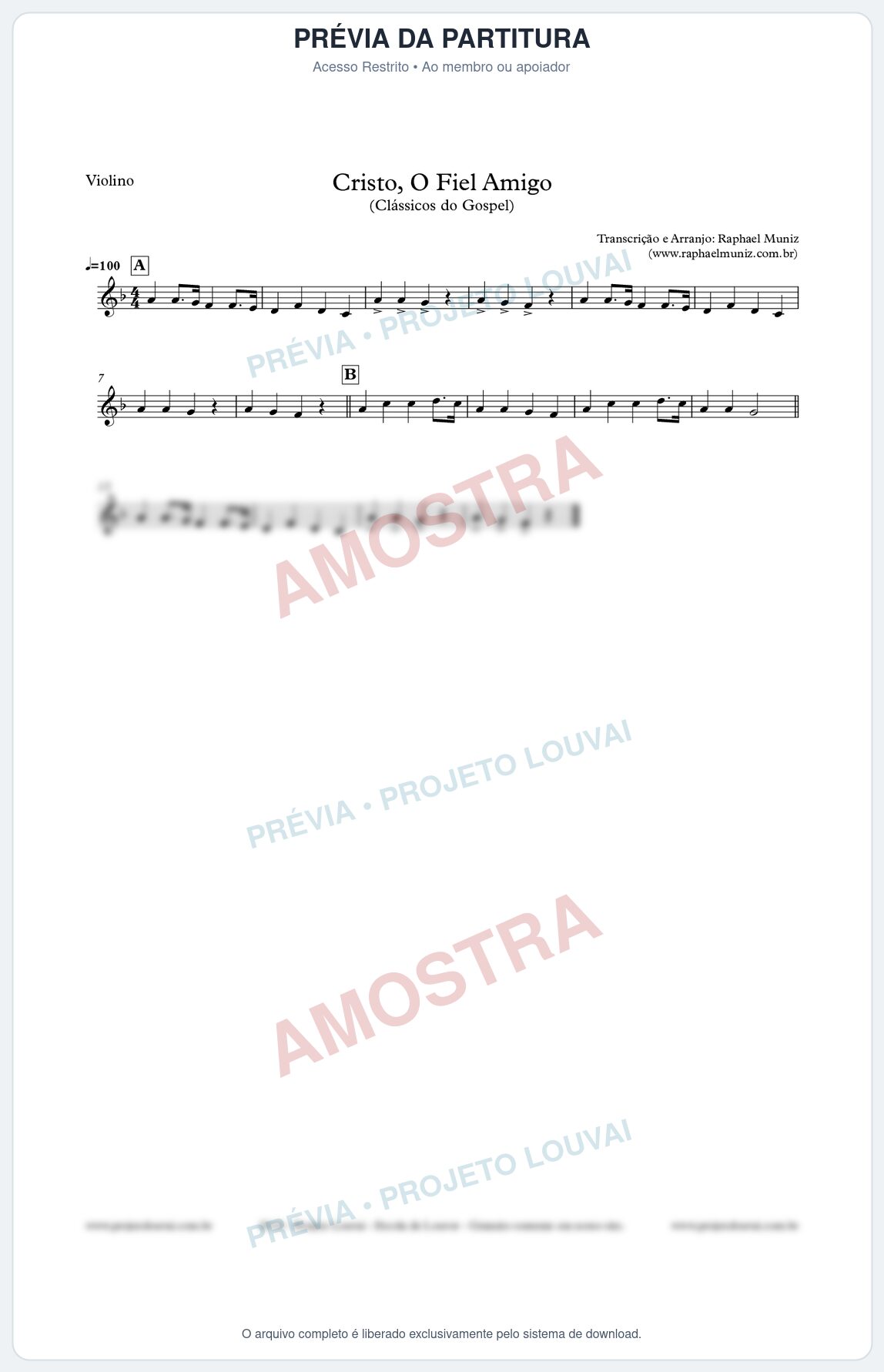 Prévia protegida da primeira página da partitura Partitura para Violino - Cristo, O Fiel Amigo - Harpa Cristã nº8 - Clássicos do Gospel