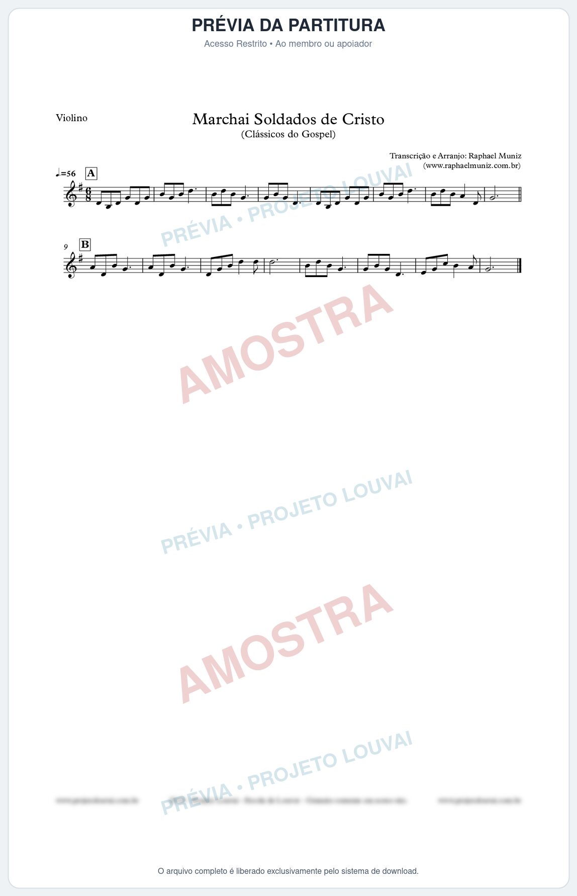 Prévia protegida da primeira página da partitura Partitura para Violino - Marchai Soldados de Cristo - Harpa Cristã nº9 - Clássicos do Gospel