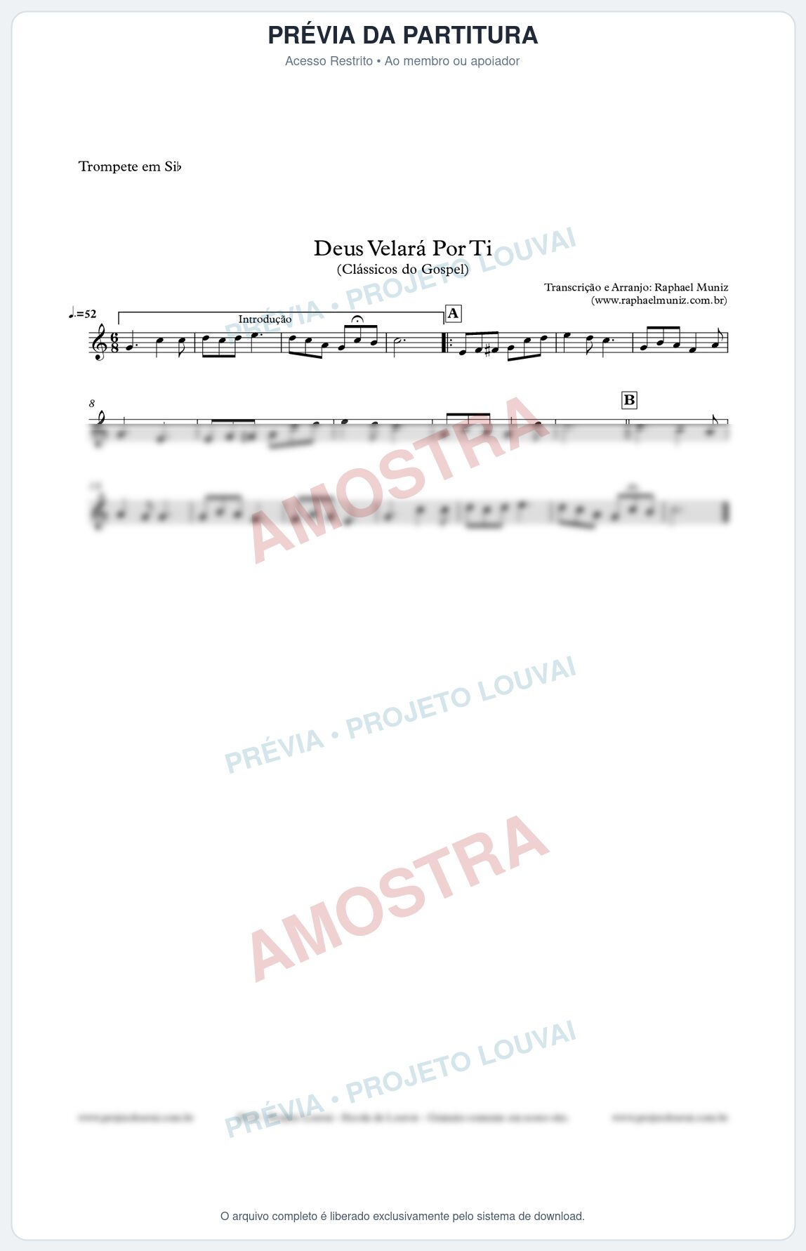 Prévia protegida da primeira página da partitura Partitura para Trompete - Deus Velará Por Ti - Harpa Cristã nº4 - Clássicos do Gospel 