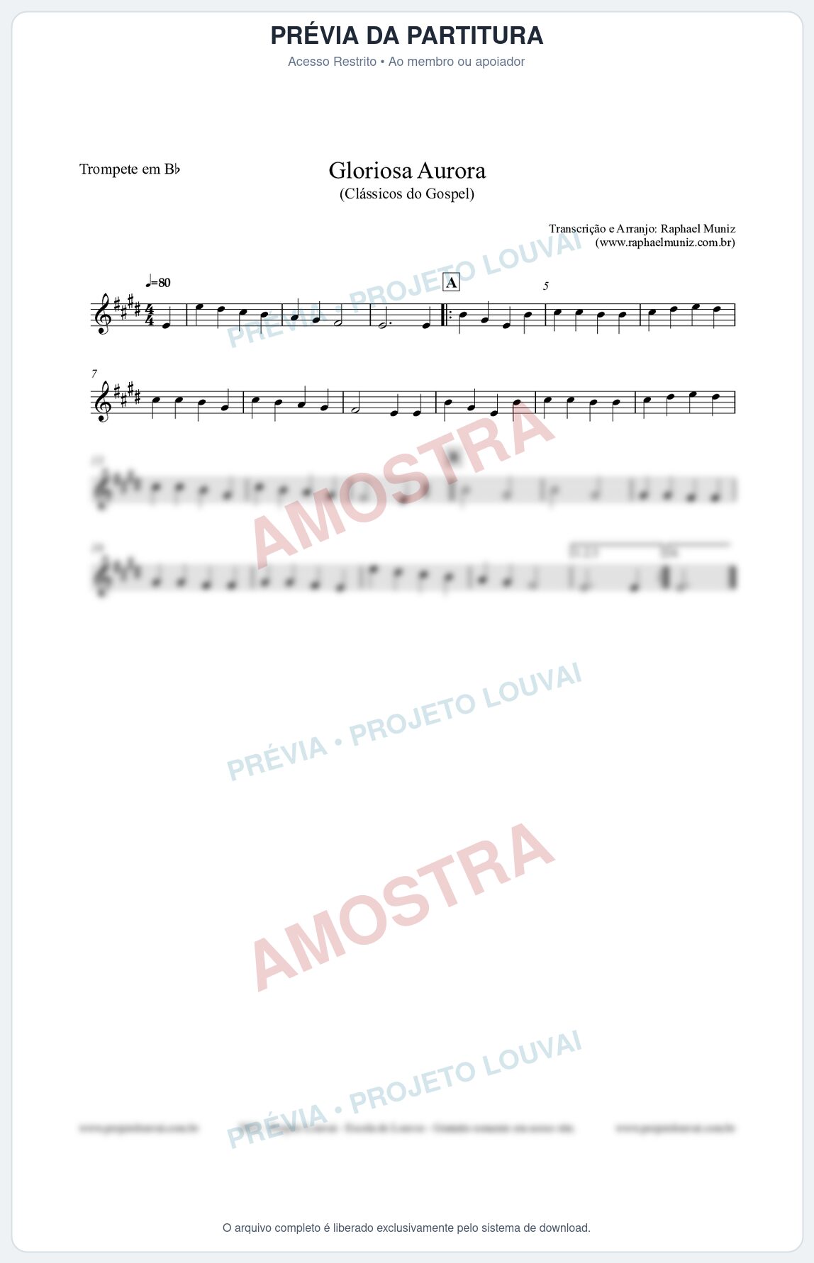 Prévia protegida da primeira página da partitura Partitura para Trompete em Bb - Gloriosa Aurora - Harpa Cristã nº21 - Clássicos do Gospel