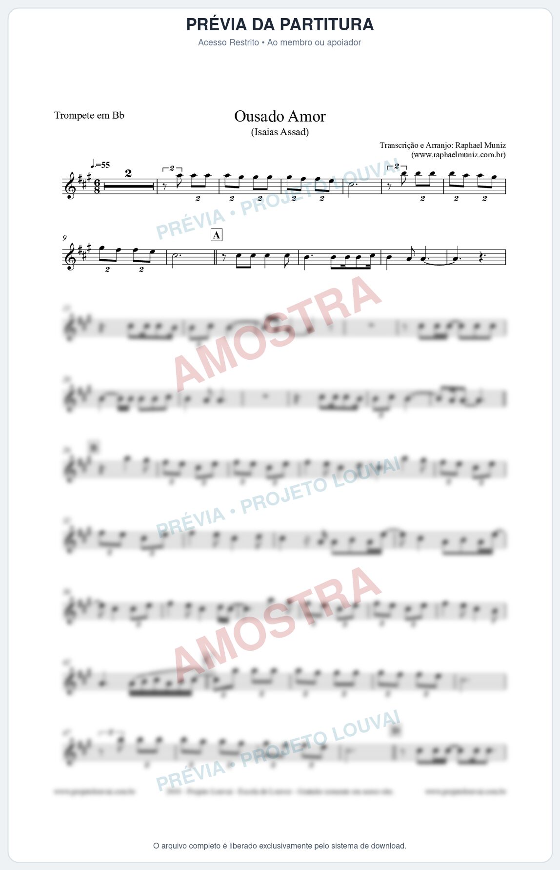 Prévia protegida da primeira página da partitura Partitura para Trompete - Ousado Amor (Reckless Love) - Tom Facilitado - Isaias Saad