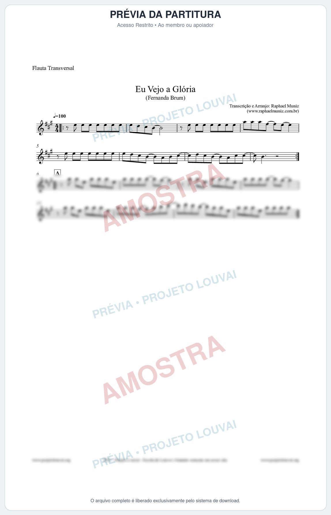 Prévia protegida da primeira página da partitura Partitura para Flauta Transversal - Eu Vejo a Glória - Fernanda Brum