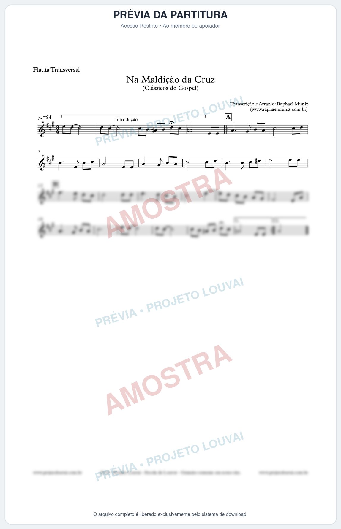 Prévia protegida da primeira página da partitura Partitura para Flauta Transversal - Na Maldição da Cruz - Harpa Cristã nº6 - Clássicos do Gospel