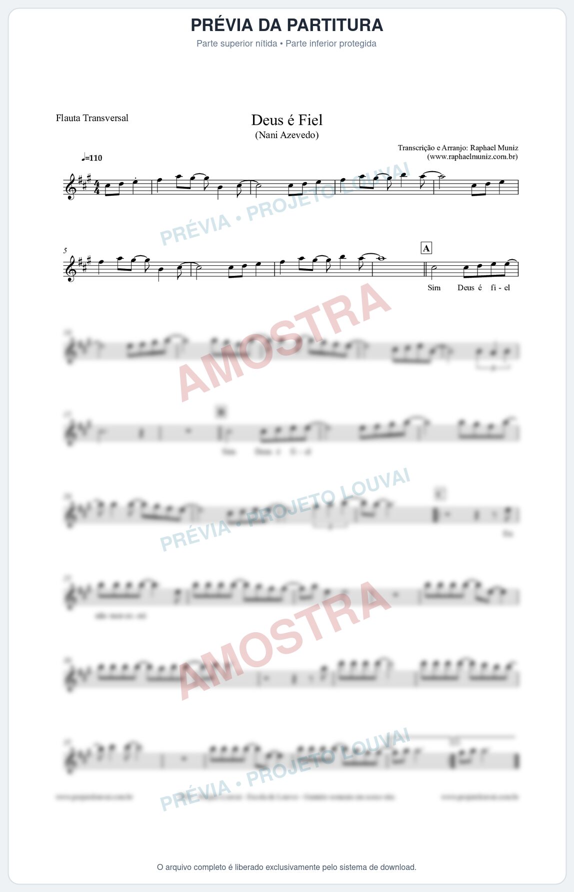 Prévia protegida da primeira página da partitura Partitura para Flauta Transversal - Deus é Fiel - Nani Azevedo