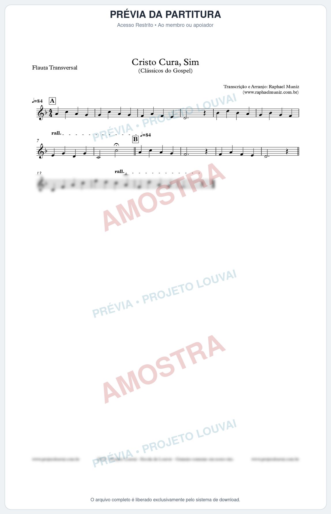 Prévia protegida da primeira página da partitura Partitura para Flauta Transversal - Cristo Cura, Sim - Harpa Cristã nº7  - Flauta Transversal