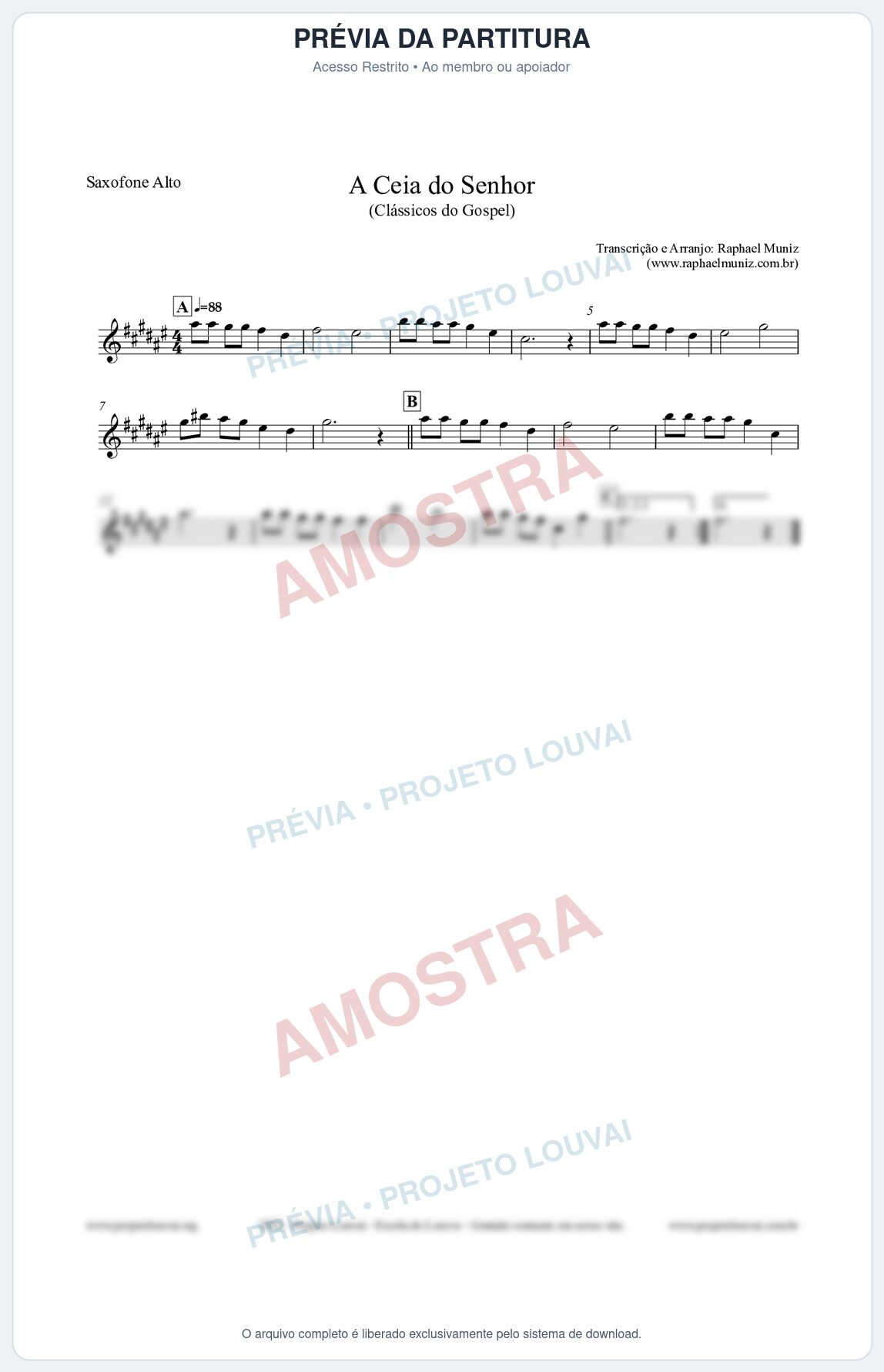 Prévia protegida da primeira página da partitura Partitura para Saxofone Alto - A Ceia do Senhor - Harpa Cristã nº22 - Clássicos do Gospel