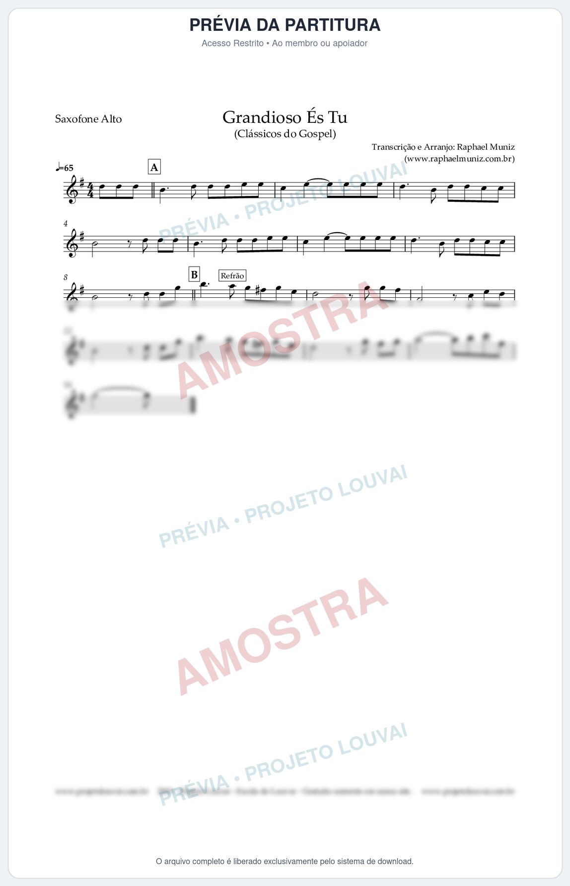 Prévia protegida da primeira página da partitura Partitura para Sax Alto - Grandioso És Tu - Harpa Cristã nº 526 - Clássicos do Gospel