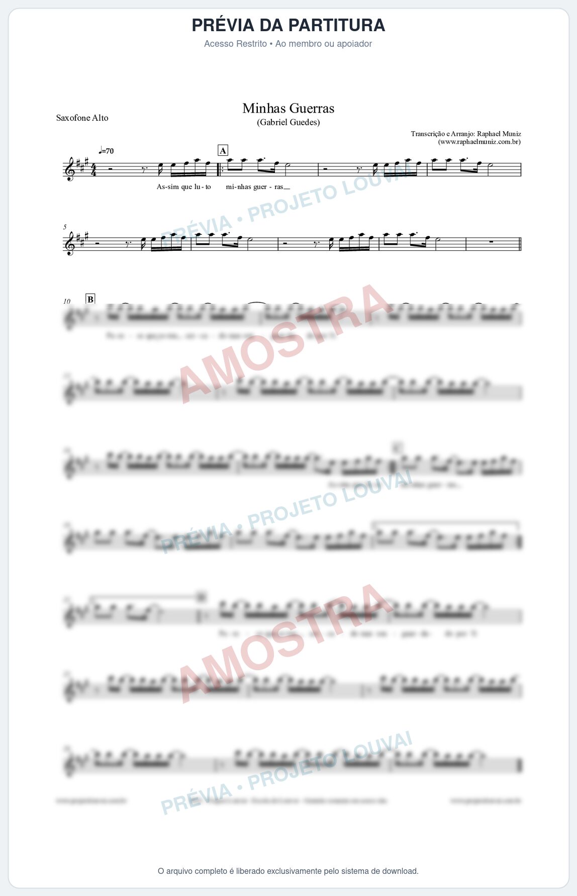 Prévia protegida da primeira página da partitura Partitura para Saxofone Alto - Minhas Guerras - Gabriel Guedes