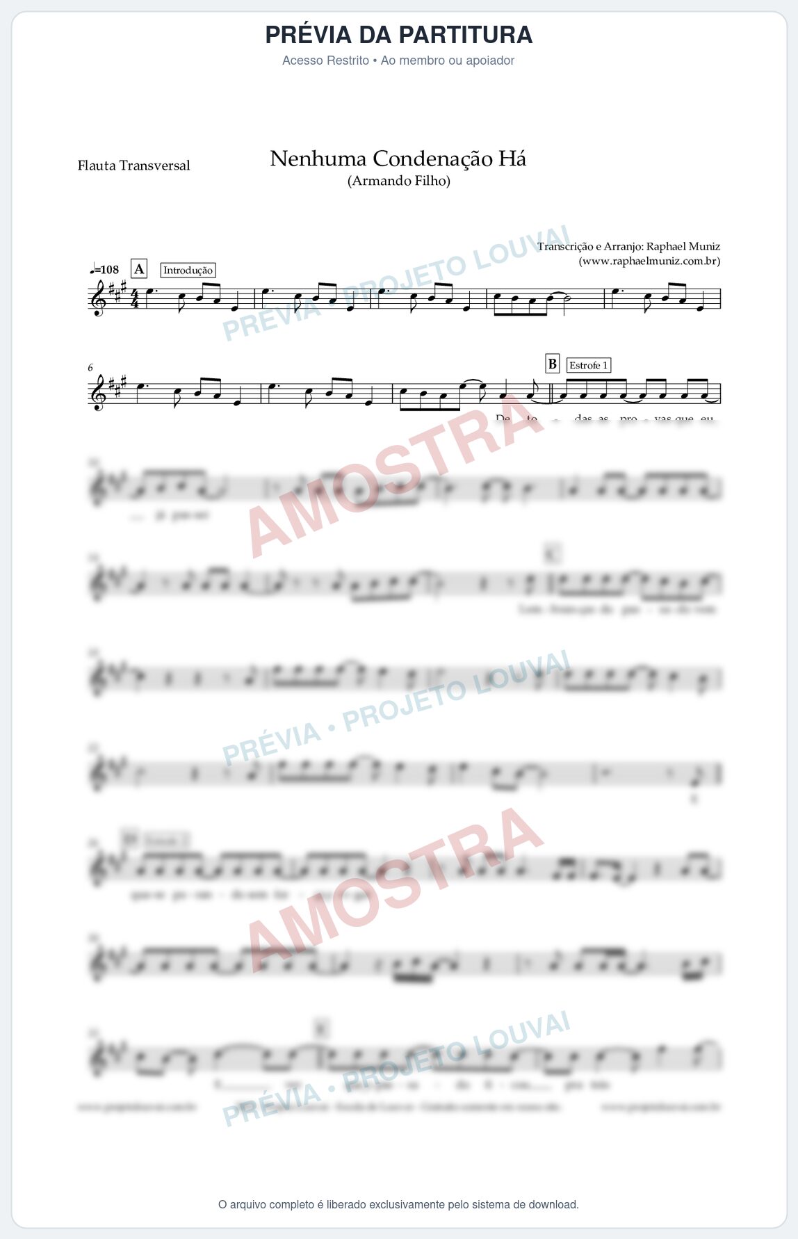 Prévia protegida da primeira página da partitura Partitura para Flauta Transversal - Nenhuma Condenação Há - Armando Filho