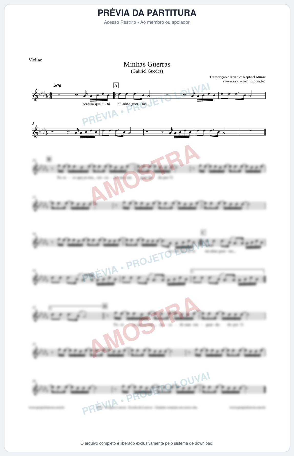 Prévia protegida da primeira página da partitura Partitura para Violino - Minhas Guerras - Gabriel Guedes