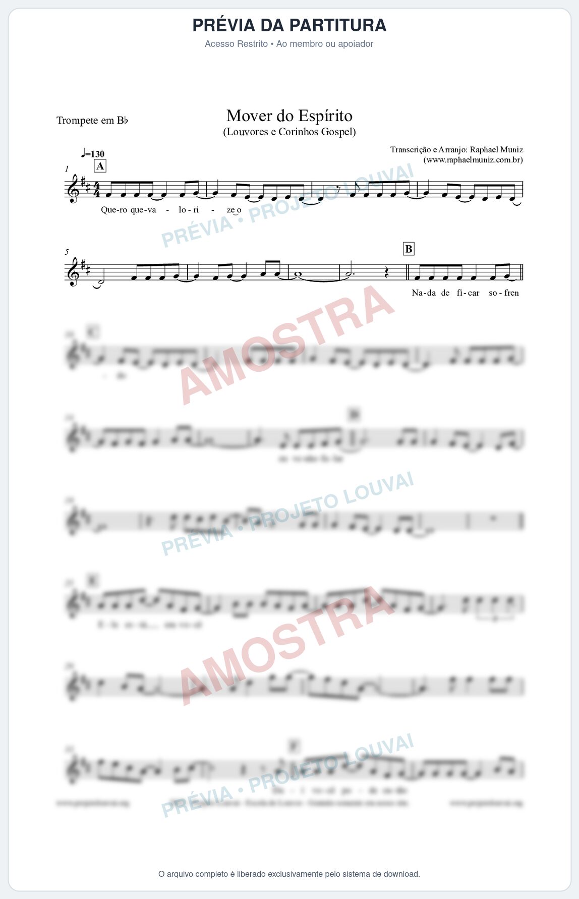 Prévia protegida da primeira página da partitura Partitura para Trompete em Bb - Mover do Espírito - Louvores e Corinhos Gospel