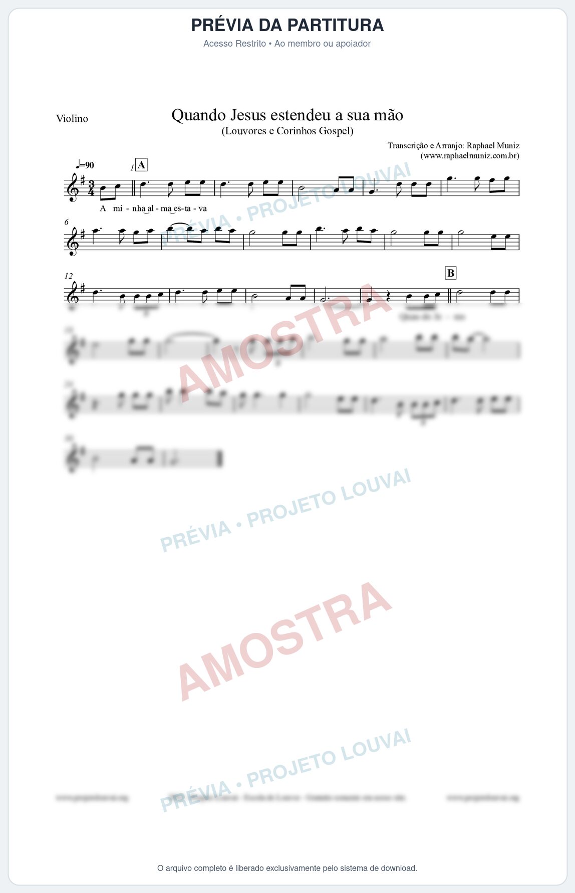 Prévia protegida da primeira página da partitura Partitura para Violino - Quando Jesus estendeu a sua mão - Louvores e Corinhos Gospel