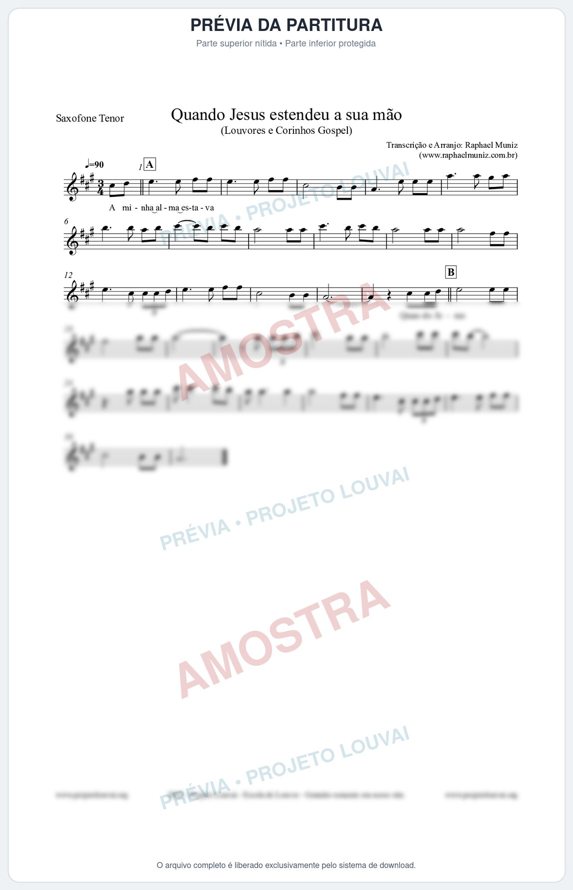 Prévia protegida da primeira página da partitura Partitura para Saxofone Tenor - Quando Jesus estendeu a sua mão - Louvores e Corinhos Gospel