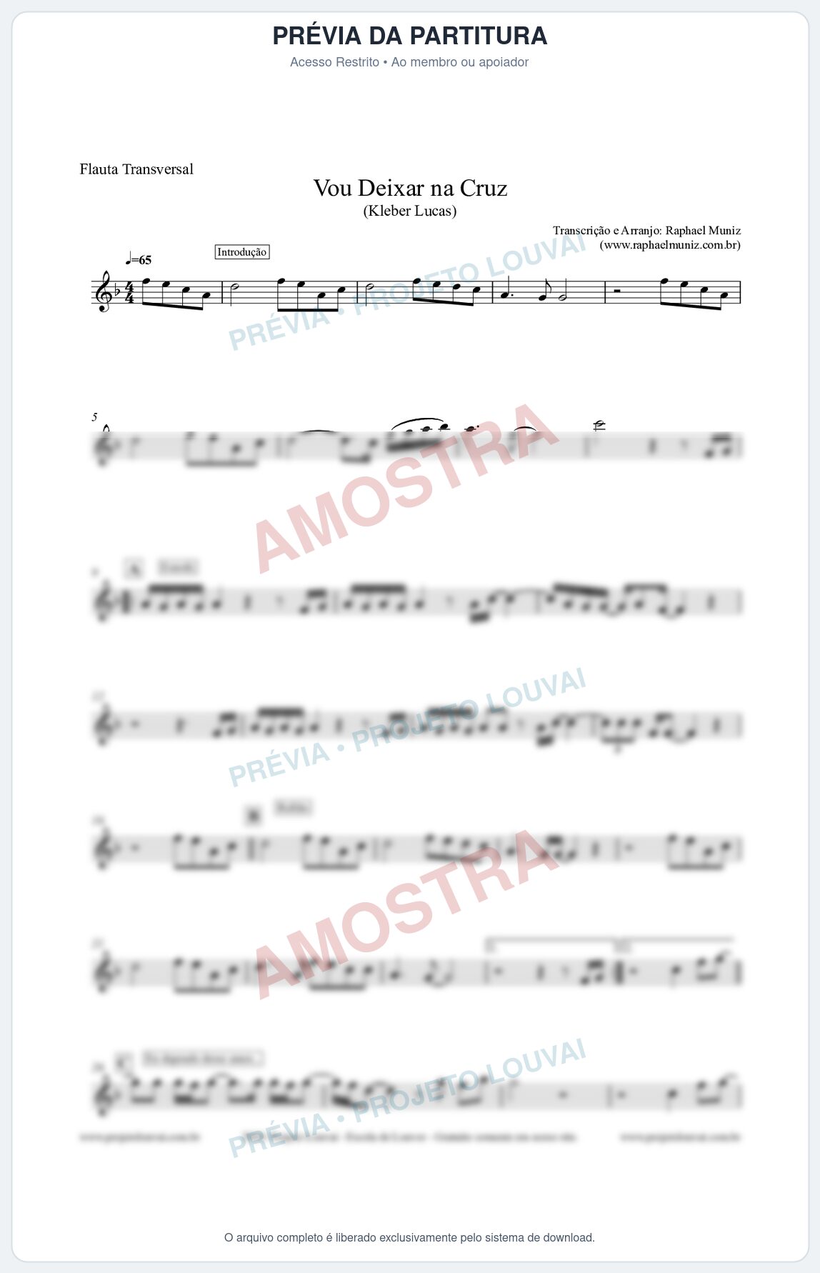 Prévia protegida da primeira página da partitura Partitura para Flauta Transversal - Vou Deixar na Cruz - Kleber Lucas