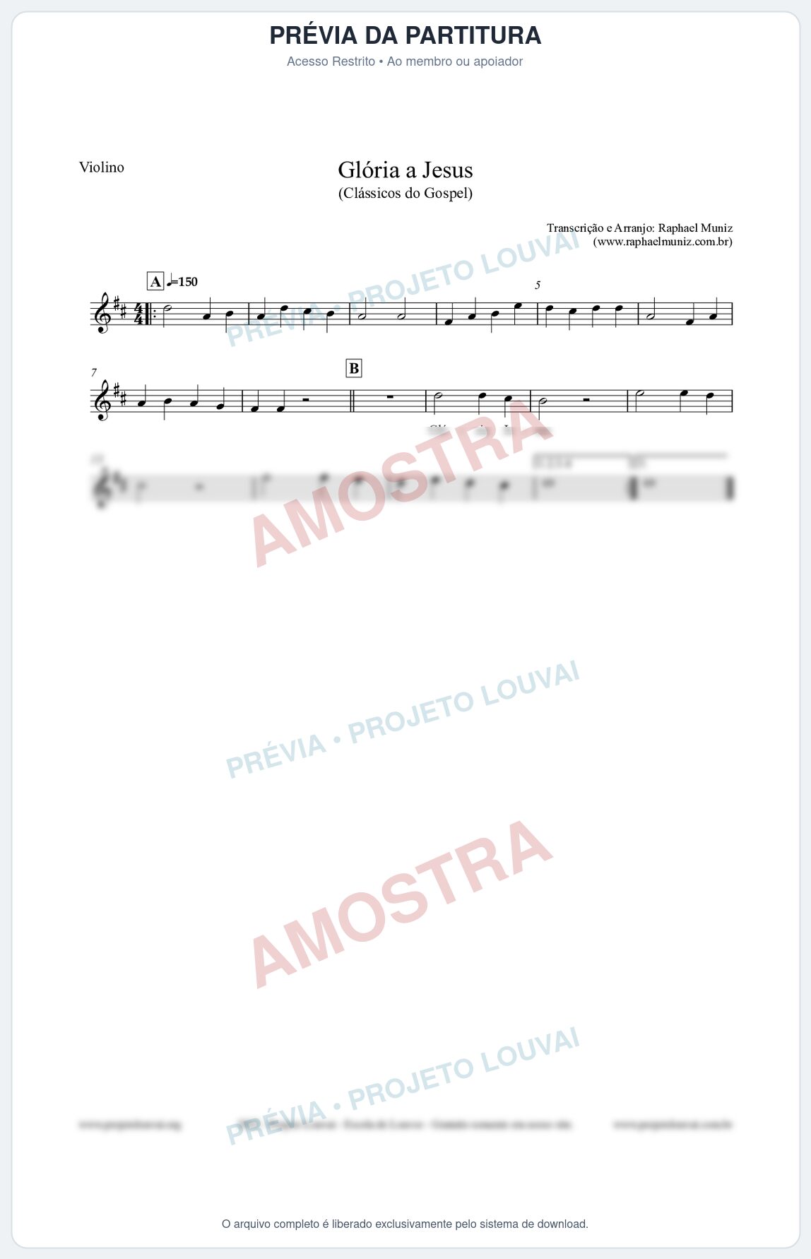 Prévia protegida da primeira página da partitura Partitura para Violino - Glória a Jesus - Harpa Cristã nº23 - Clássicos do Gospel