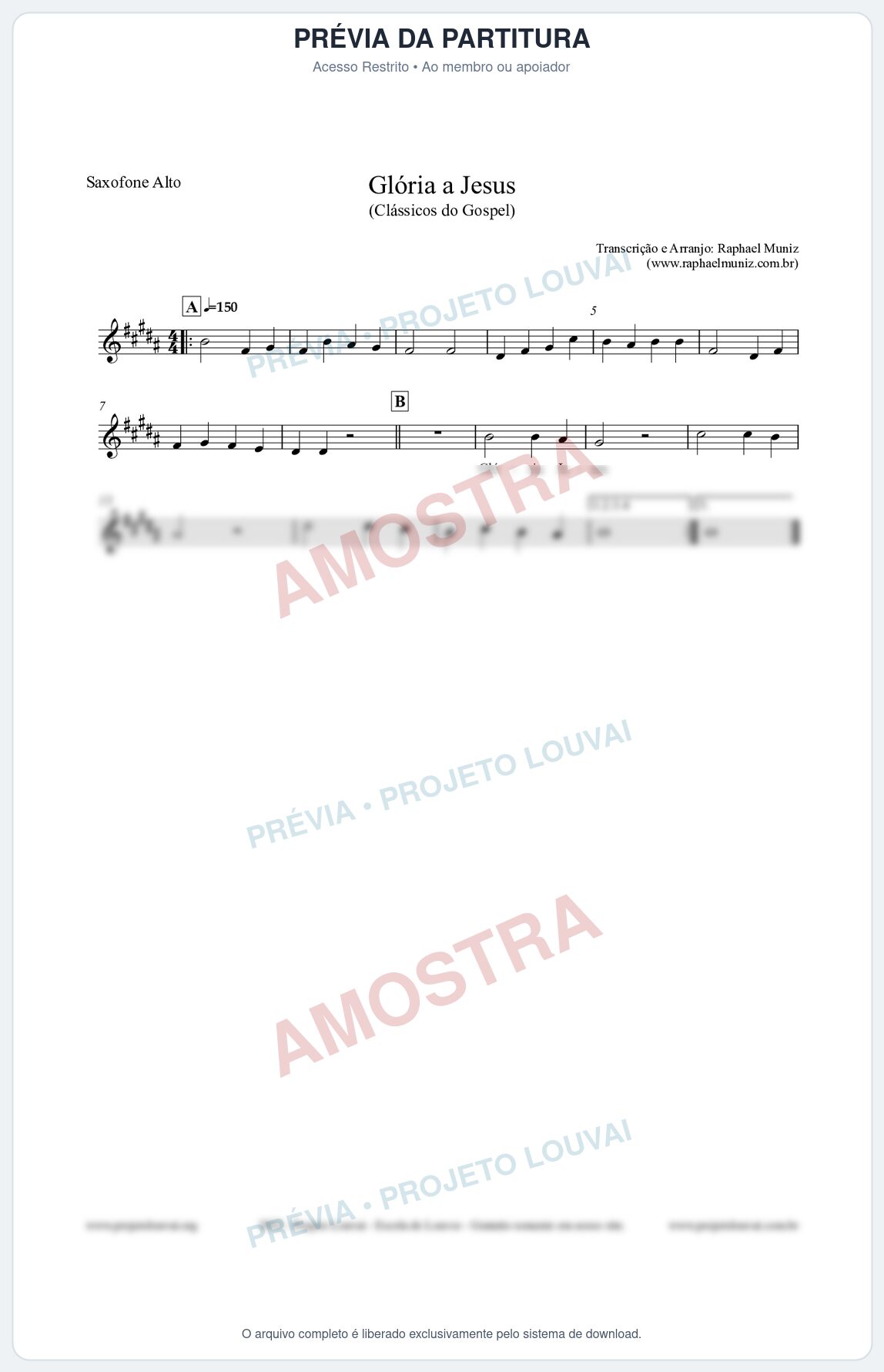 Prévia protegida da primeira página da partitura Partitura para Saxofone Alto - Glória a Jesus - Harpa Cristã nº23 - Clássicos do Gospel