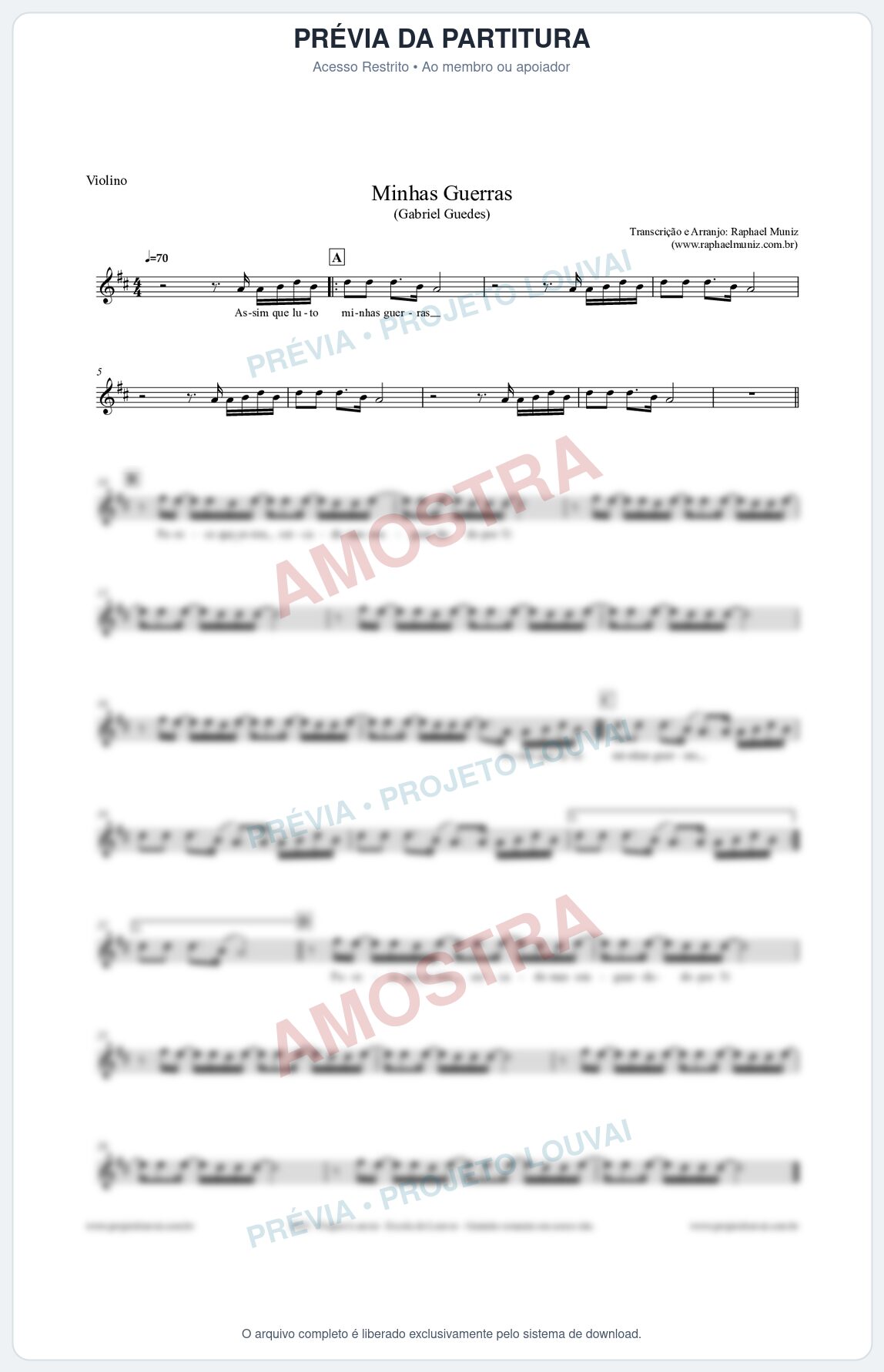 Prévia protegida da primeira página da partitura Partitura para Violino - Minhas Guerras - Gabriel Guedes