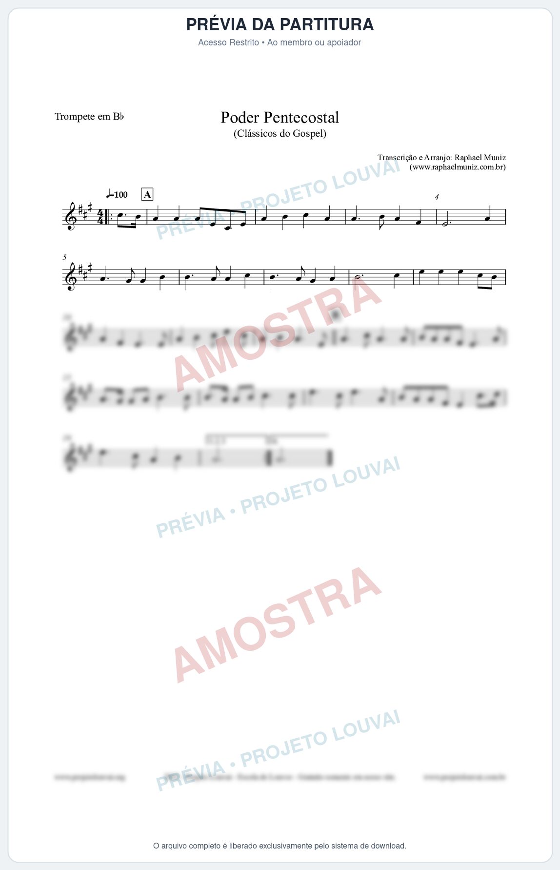 Prévia protegida da primeira página da partitura Partitura para Trompete em Bb - Poder Pentecostal - Harpa Cristã nº24 - Clássicos do Gospel