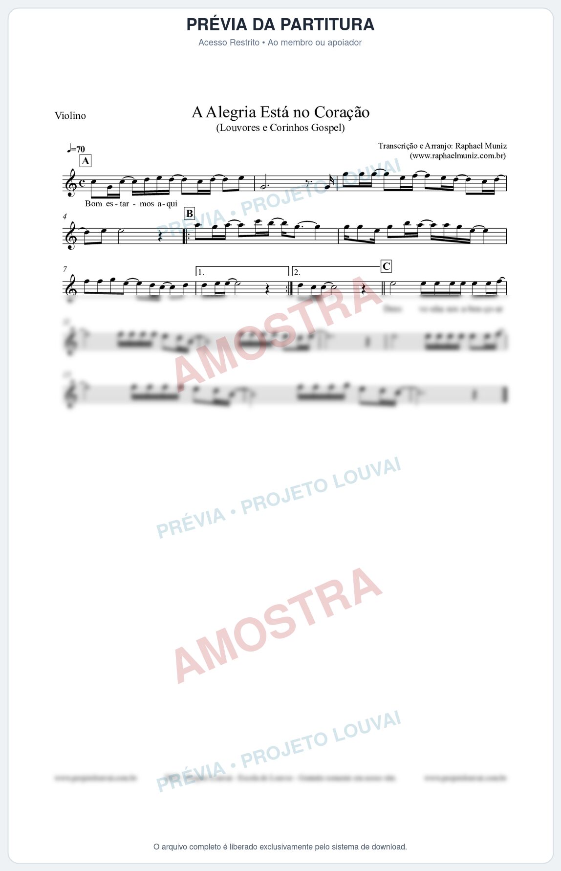 Prévia protegida da primeira página da partitura Partitura para Violino - Bom estarmos aqui - Louvores e Corinhos Gospel