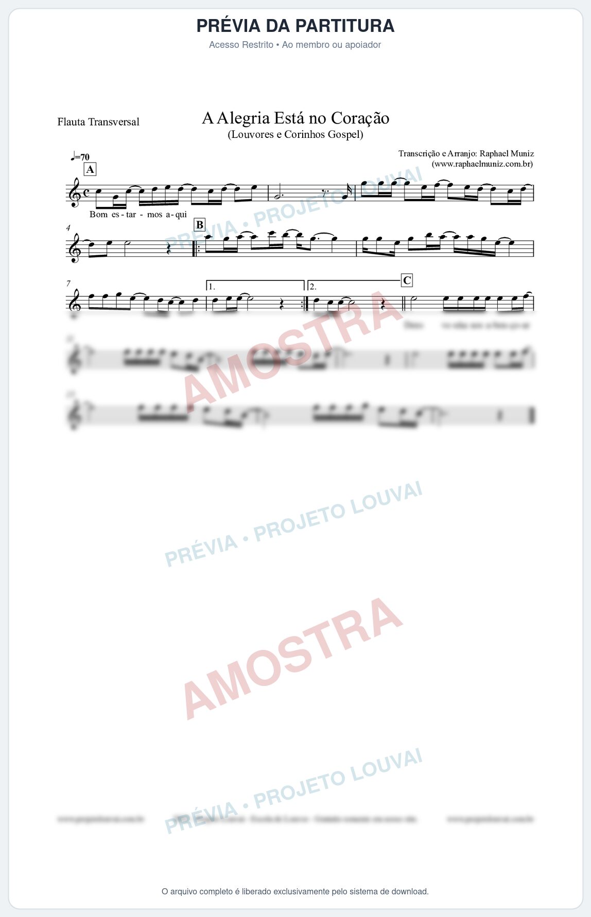 Prévia protegida da primeira página da partitura Partitura para Flauta Transversal - Bom estarmos aqui - Louvores e Corinhos Gospel