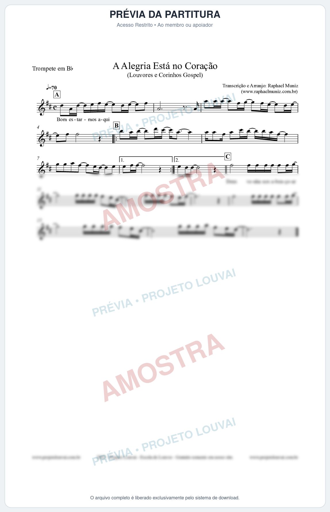 Prévia protegida da primeira página da partitura Partitura para Trompete em Bb - Bom estarmos aqui - Louvores e Corinhos Gospel